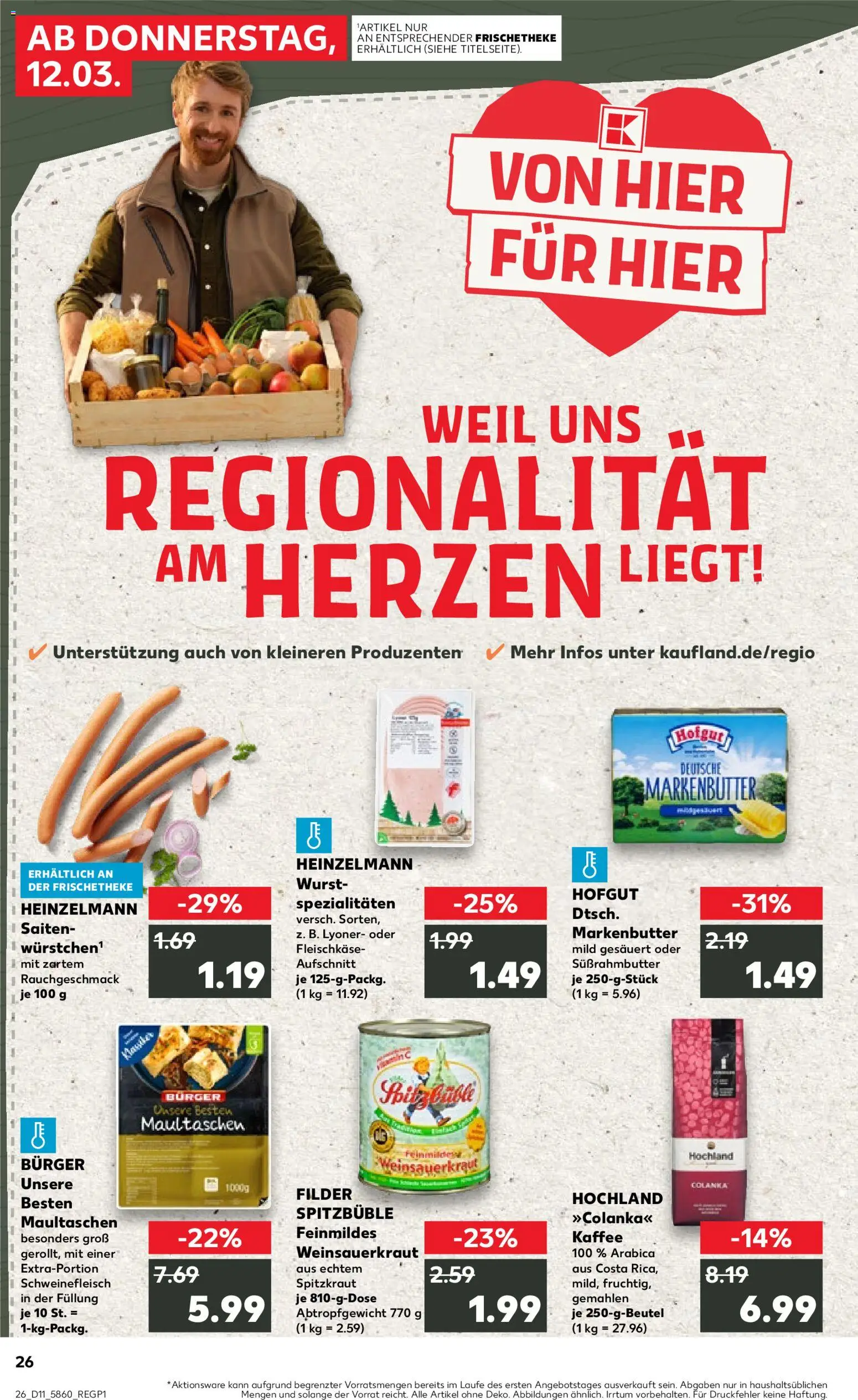 Kaufland Prospekt Stuttgart	 – gültig ab 12.03.2026 | Seite: 26 | Produkte: Kaffee, Burger, Schweinefleisch, Maultaschen