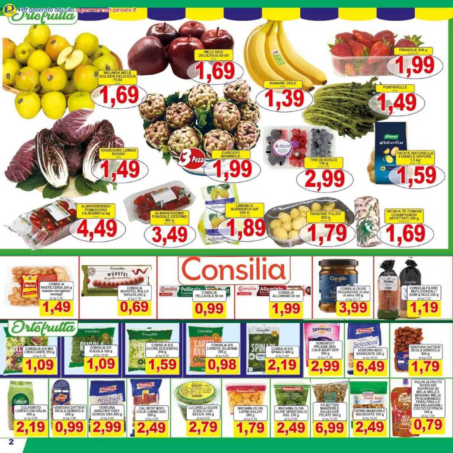Volantino Pewex del 27.03.2026 | Pagina: 2 | Prodotti: Banane, Rucola, Fragole, Pomodoro