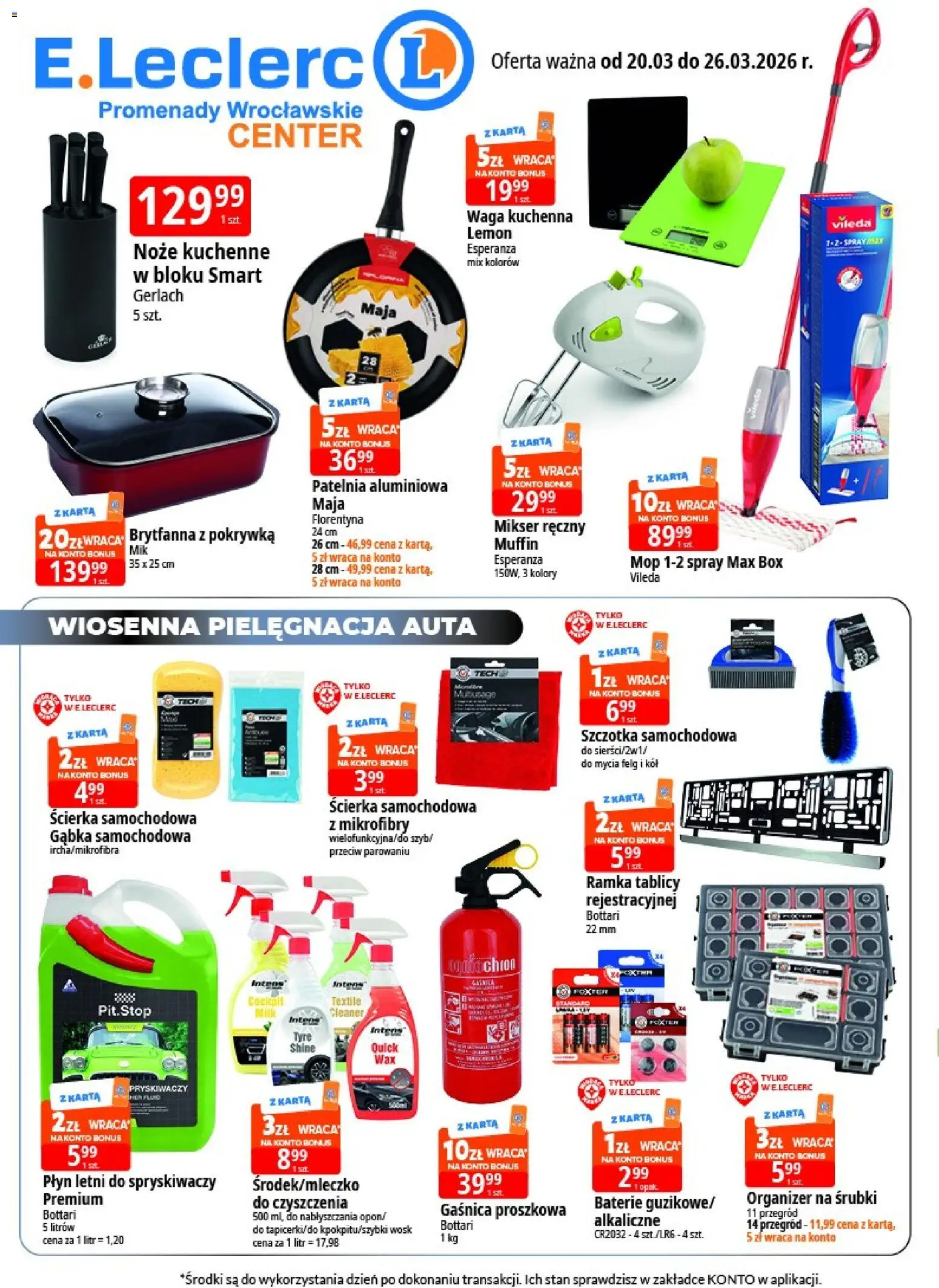 E.Leclerc gazetka - Wrocław od 20.03.2026 | Strona: 1 | Produkty: Karta, Waga, Mikser, Gąbka