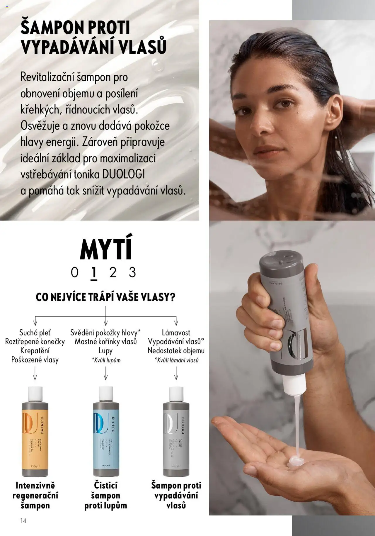 Oriflame katalog Duologi od 02.05.2023 | Strana: 14 | Produkty: Šampon proti lupům, Šampon