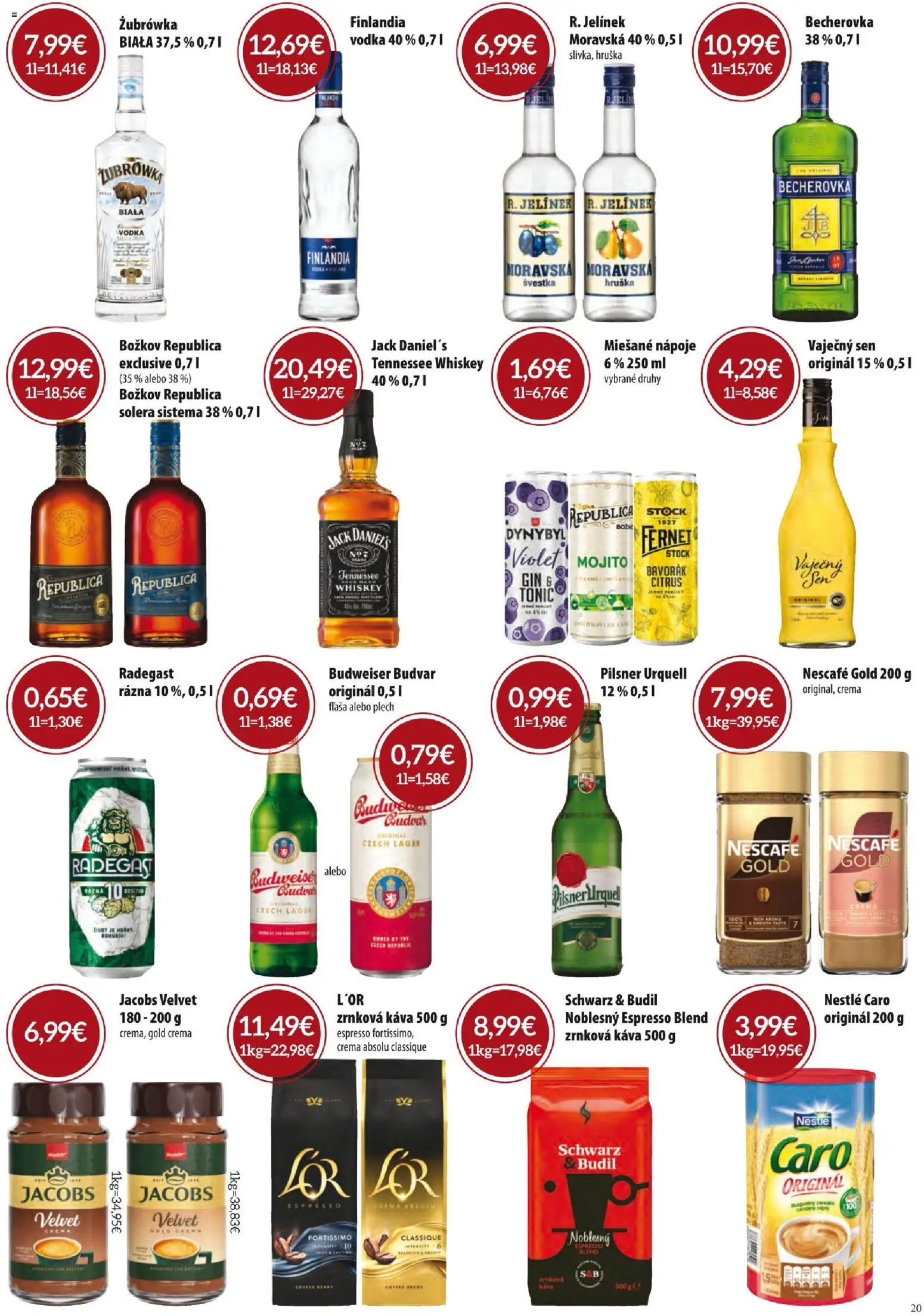 Nové KARMEN CBA akcie – leták je platný od 01.04.2026 | Strana: 20 | Produkty: Pilsner Urquell, Budvar, Caro, Gin