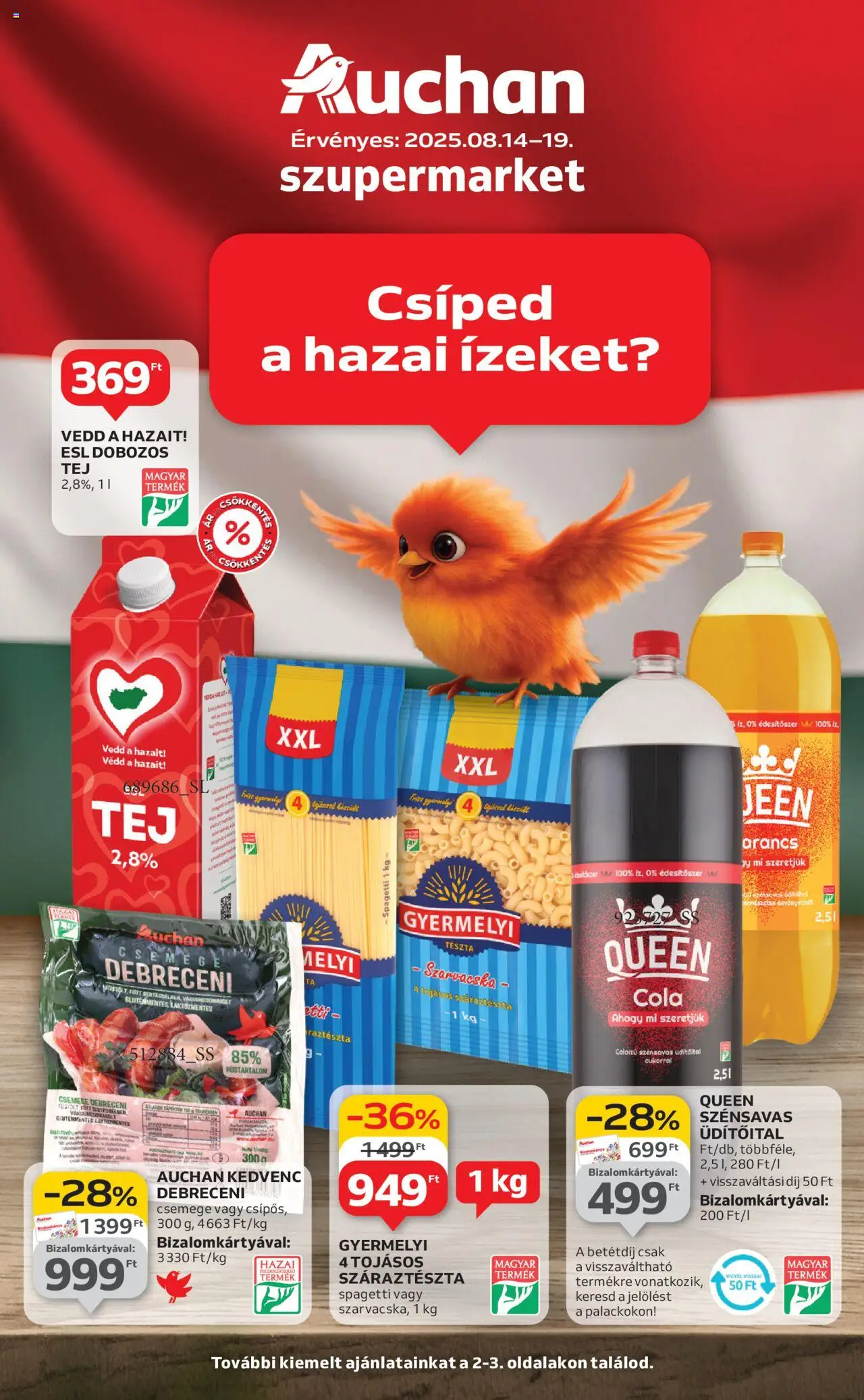 Auchan akciós ujság - amely érvényes a következő dátumtól: 14.08.2025 | Oldal: 1 | Termékek: Debreceni, Édesítőszer, Gluténmentes, Száraztészta