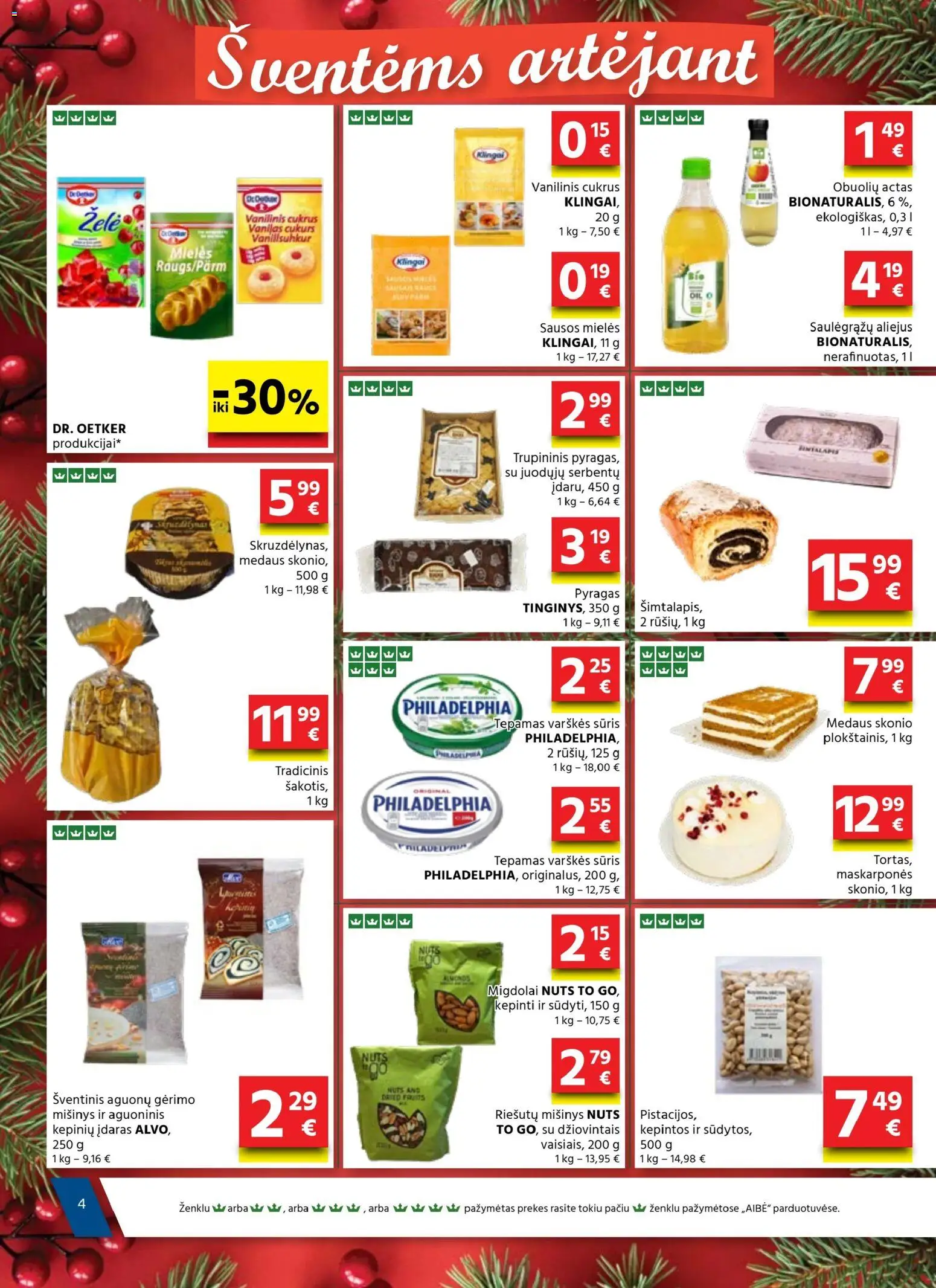 AIBE akcijos nuo 18.12.2025 | Puslapis: 4 | Prekių: Varškės sūris, Pyragas, Aliejus, Cukrus