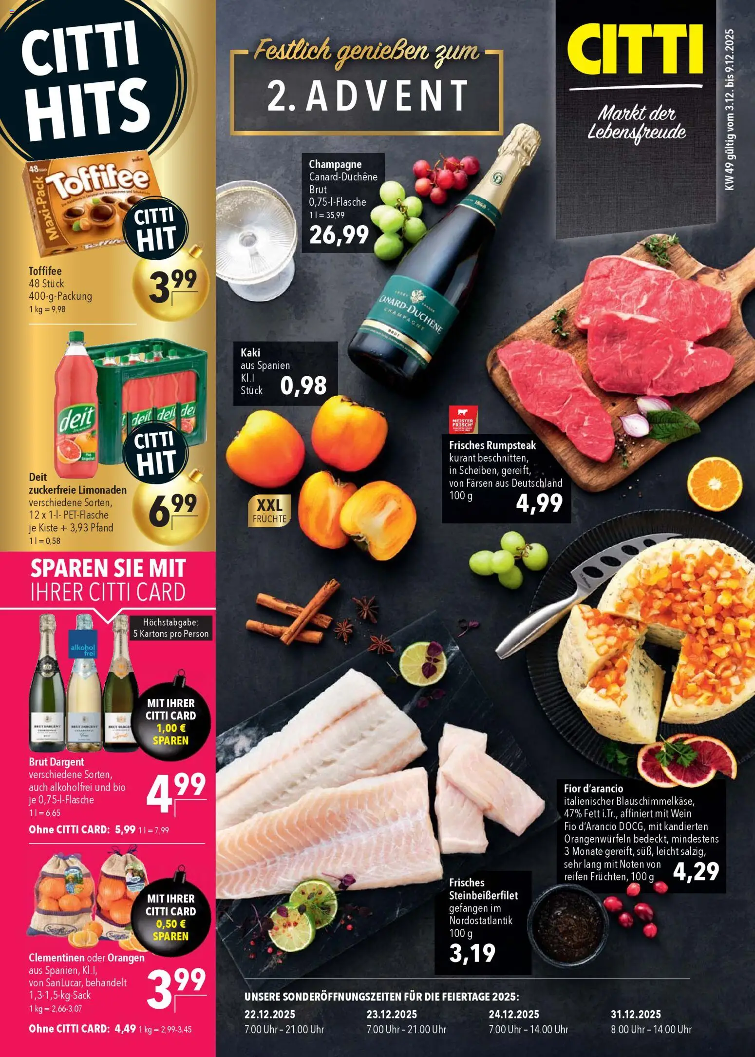 CITTI Markt Prospekt 	 – gültig ab 03.12.2025 | Seite: 1 | Produkte: Rumpsteak, Toffifee, Kaki, Wein