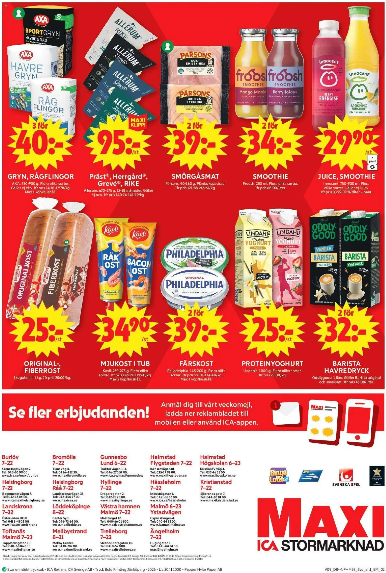 ICA Maxi reklamblad aktuell från 23.02.2026 | Sida: 16 | Produkter: Bacon, Vitlök, Mjukost, Apelsin
