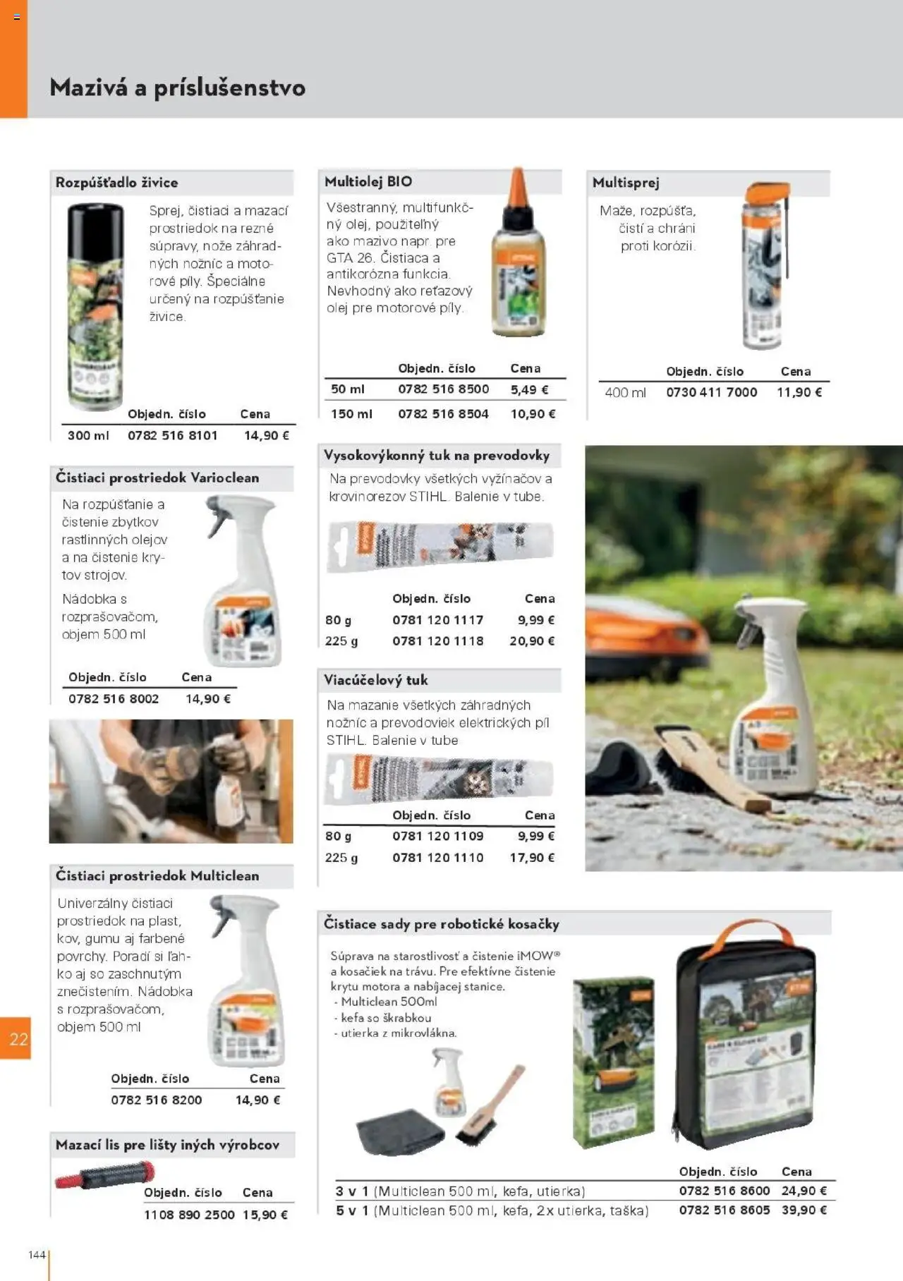 Nové STIHL akcie – leták je platný od 29.09.2025 | Strana: 144 | Produkty: Kosačky, Olej, Čistiaci prostriedok, Taška