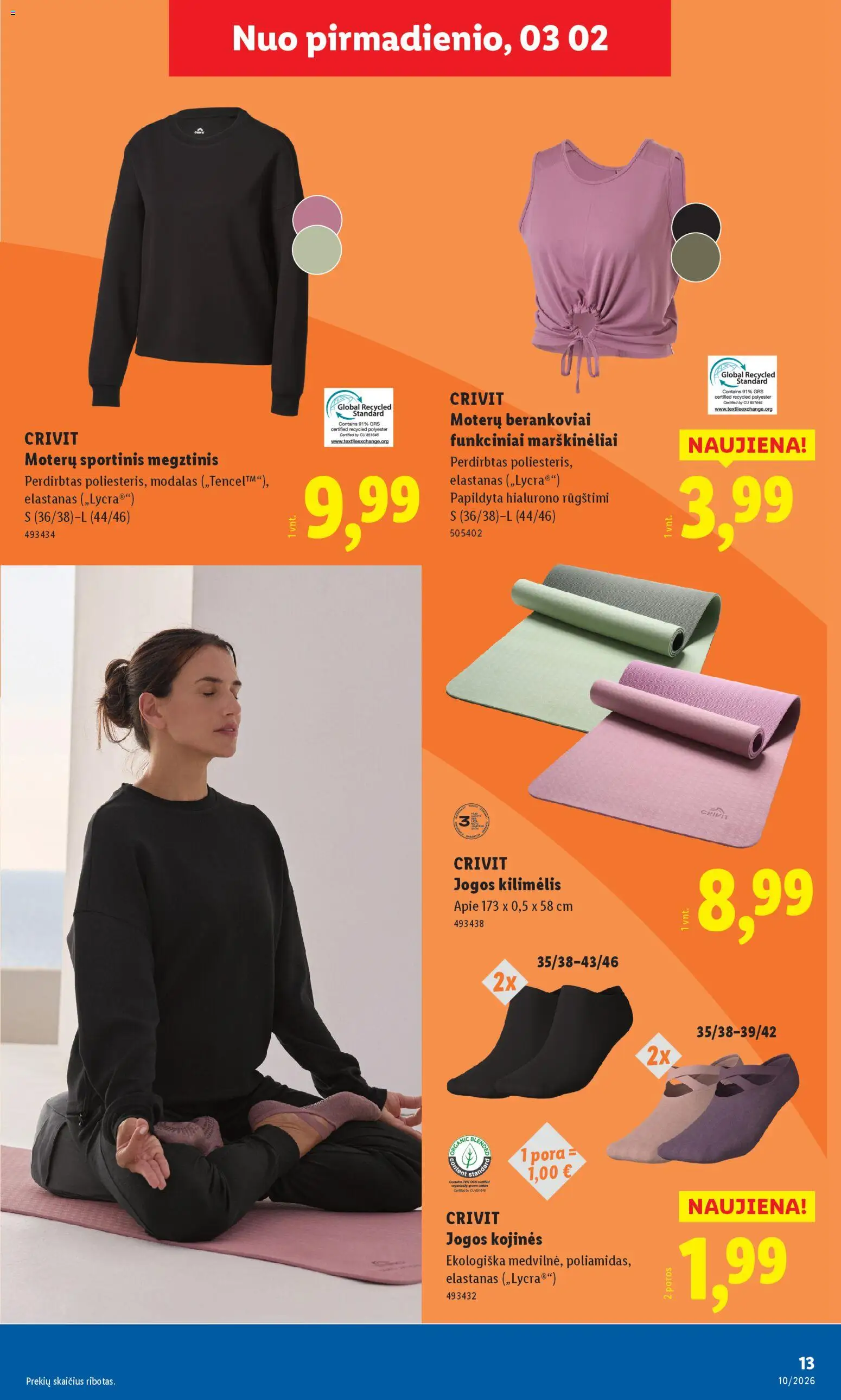 LIDL akcijos nuo 02.03.2026 | Puslapis: 13 | Prekių: Kilimėlis, Marškinėliai, Megztinis, Kojinės