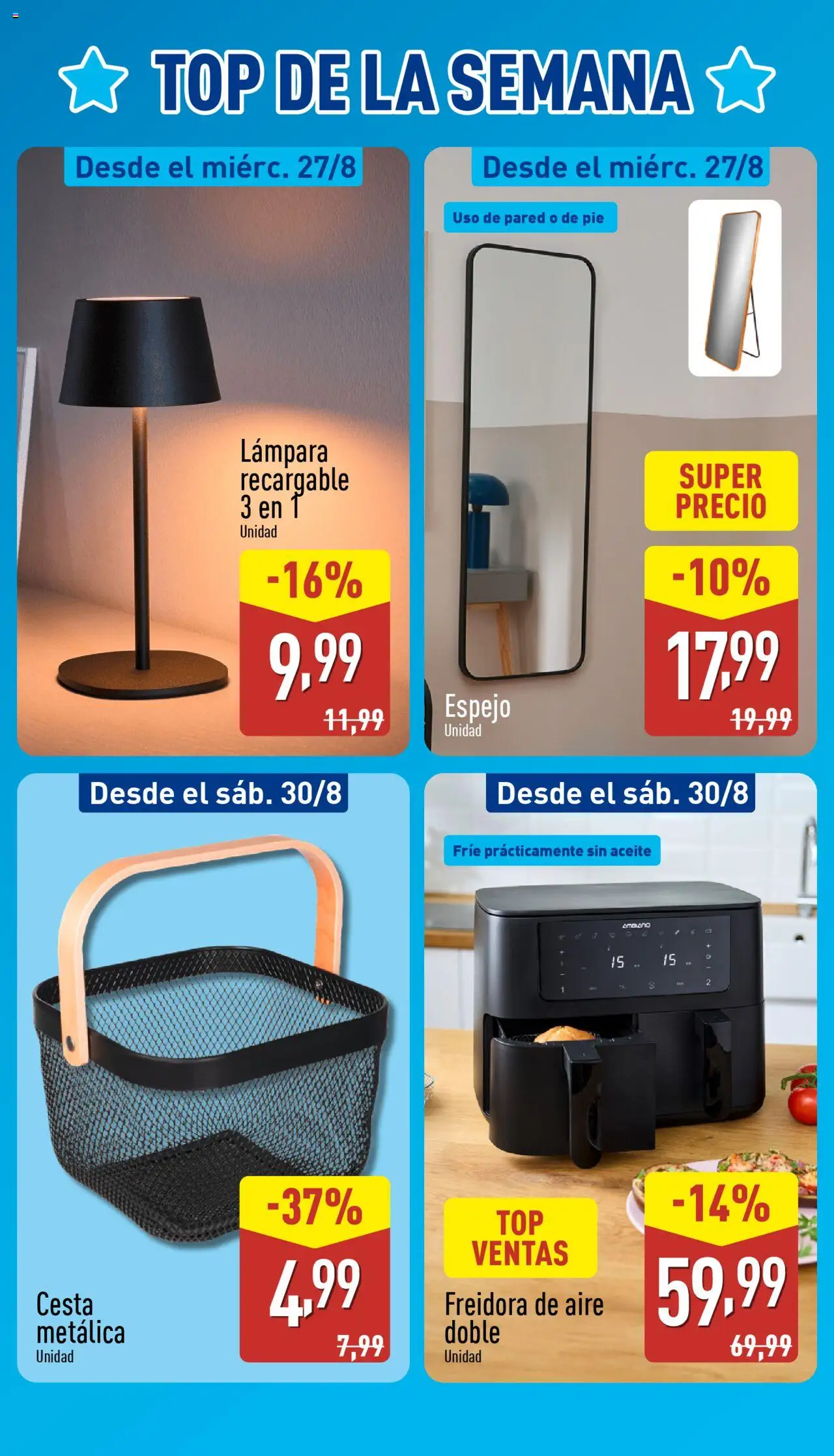 Aldi folleto Península │ válido desde el 25.08.2025 | Página: 3 | Productos: Aceite, Cesta, Espejo, Lámpara
