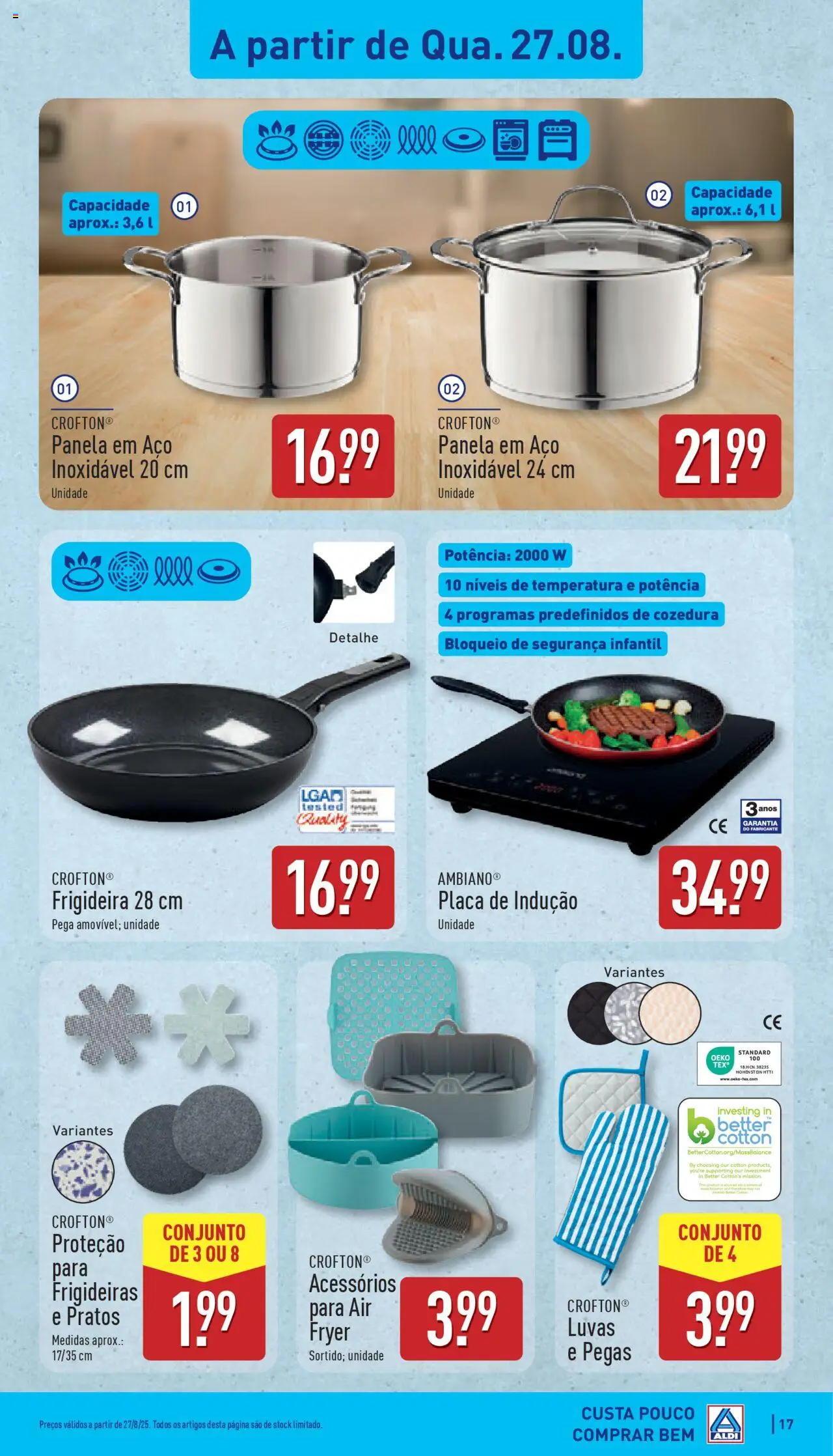 Aldi folheto │ válido de 25.08.2025 | Página: 17 | Produtos: Luvas, Pratos, Frigideira, Panela