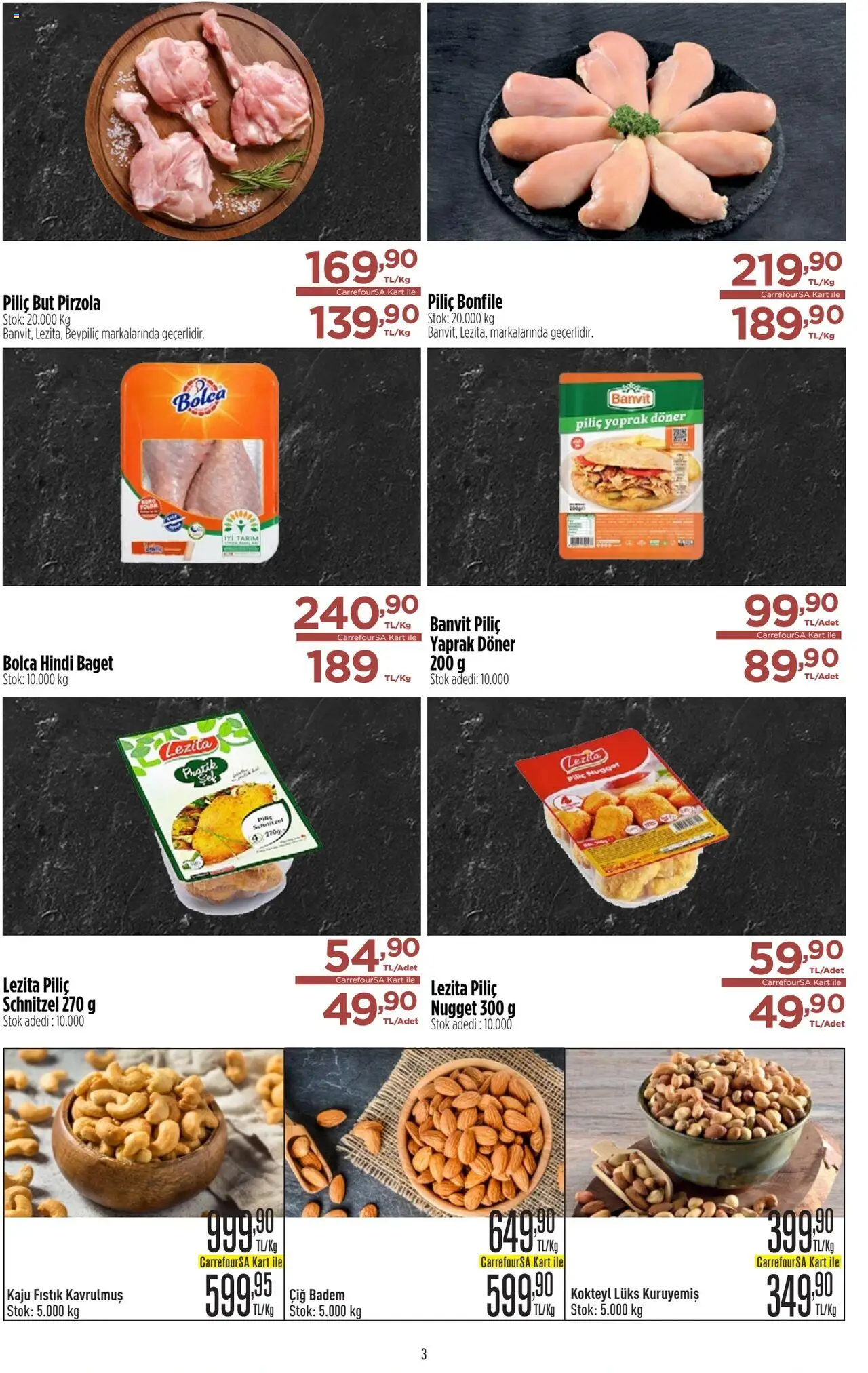 CarrefourSA Katalog - 09.10.2025 tarihinden itibaren geçerlidir | Sayfa: 3 | Ürünler: Döner, Badem, Piliç bonfile, Piliç nugget