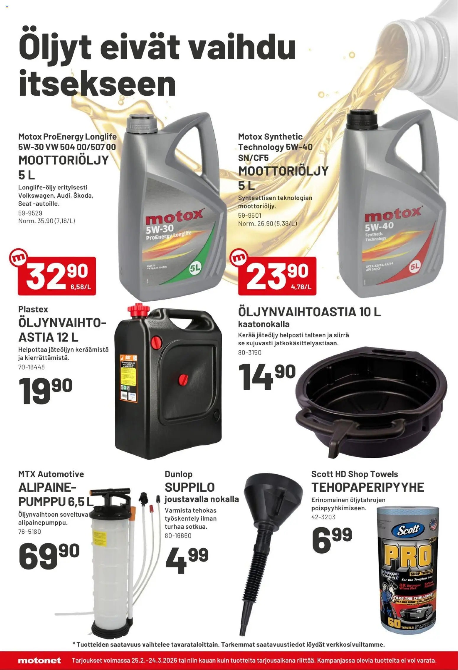 Motonet tarjoukset – voimassa 25.02.2026 alkaen | Sivu: 10 | Tuotteet: Moottoriöljy, Voi, Pumppu
