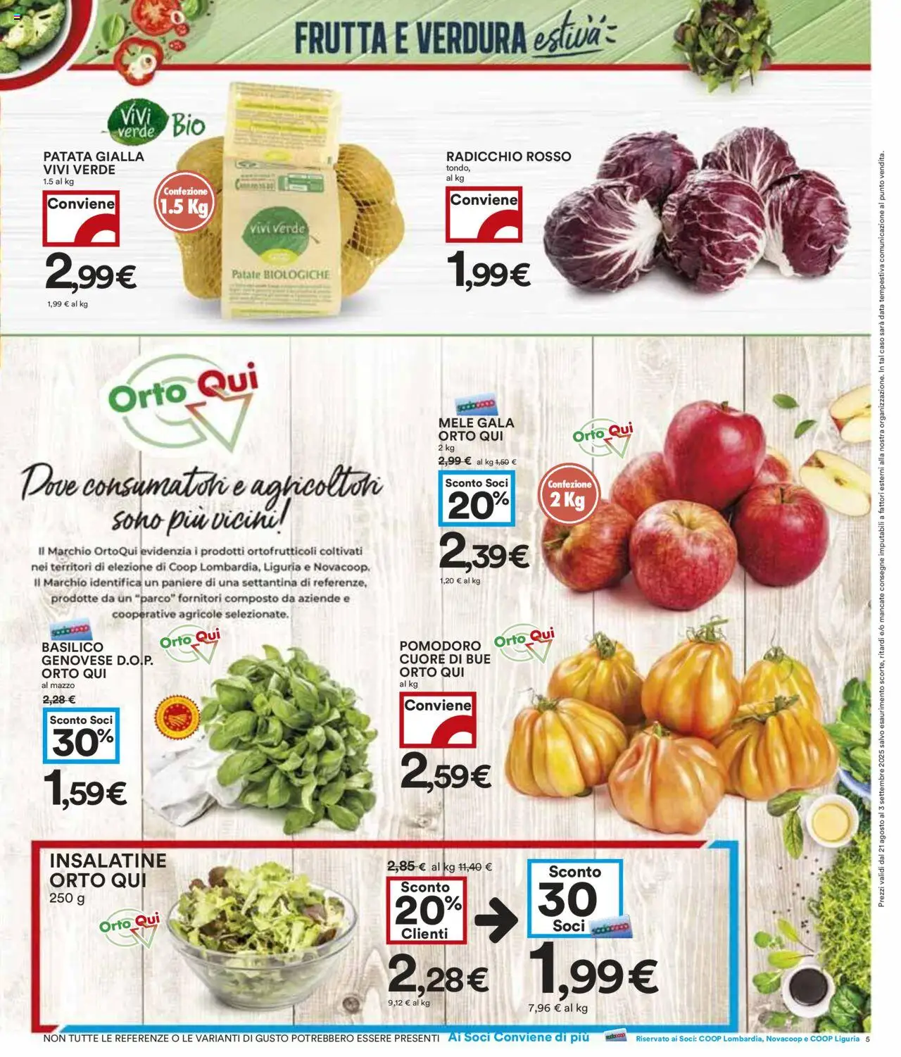 Volantino COOP del 21.08.2025 | Pagina: 5 | Prodotti: Mele, Pomodoro, Data, Basilico