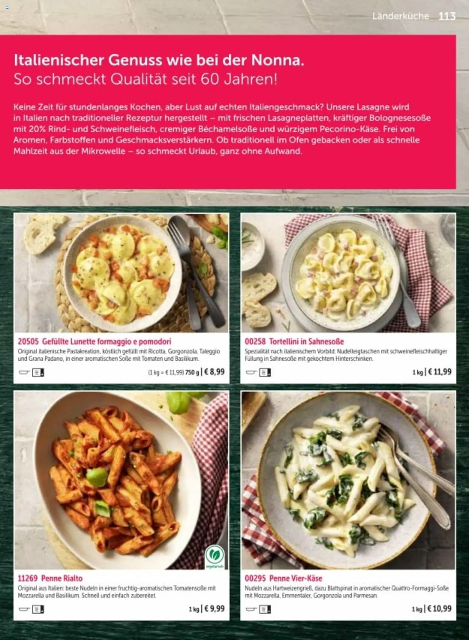 Bofrost Katalog – gültig ab 06.03.2026 | Seite: 113 | Produkte: Mikrowelle, Mozzarella, Soße, Nudeln