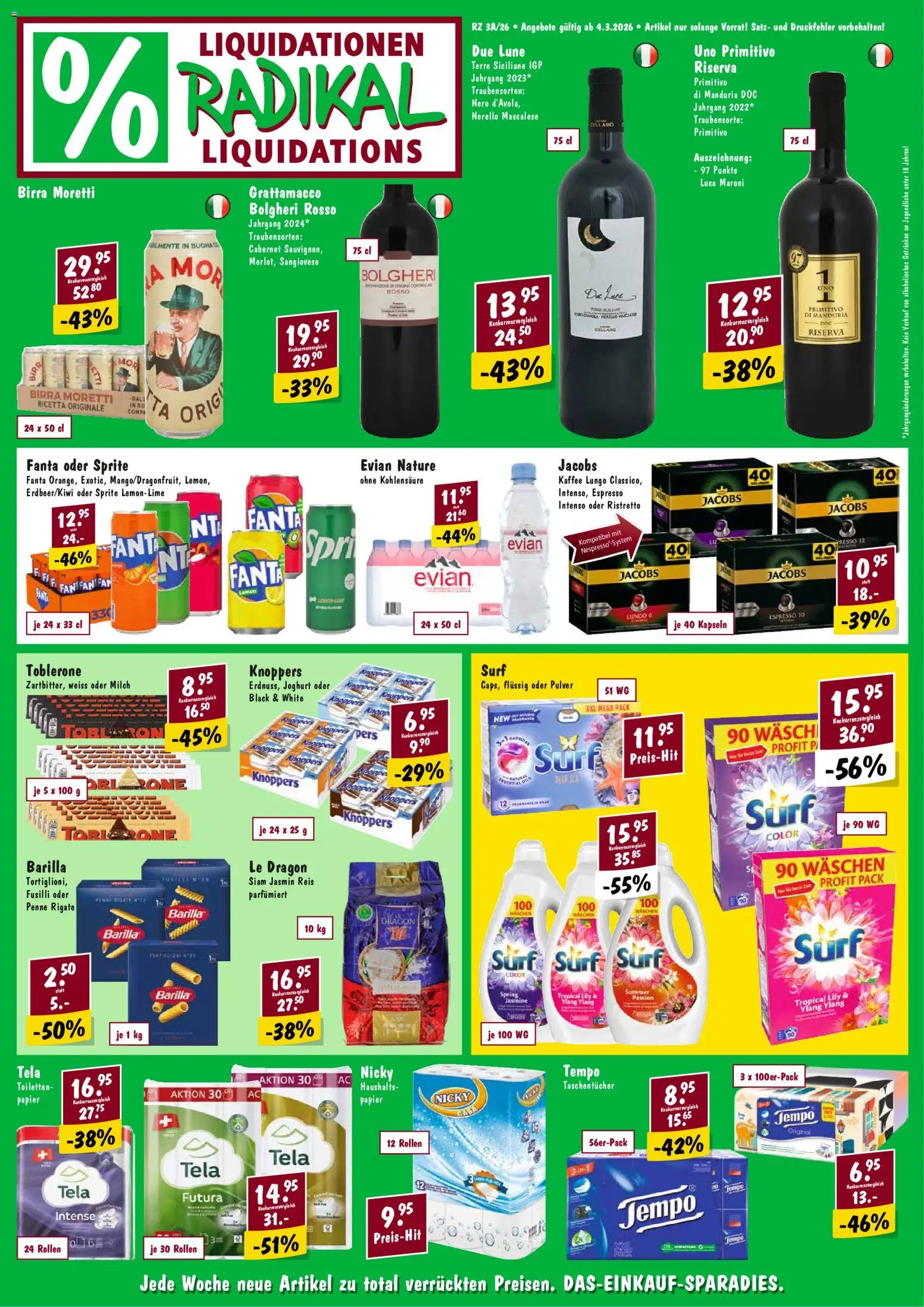 Radikal aktionen – gültig ab 04.03.2026 | Seite: 1 | Produkte: Fanta, Pulver, Milch, Kaffee