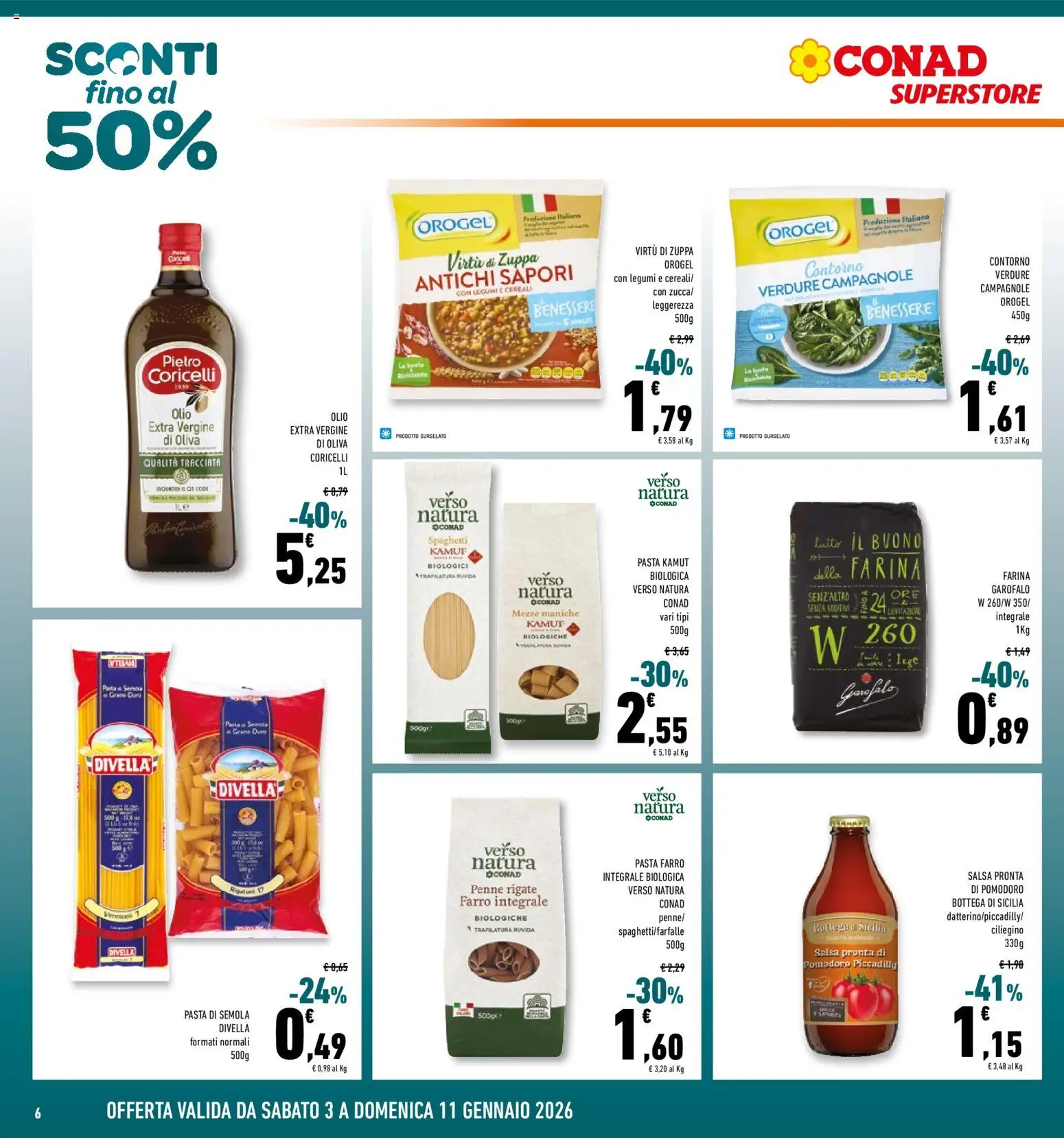 Volantino Conad del 03.01.2026 | Pagina: 6 | Prodotti: Legumi, Salsa, Pomodoro, Olive