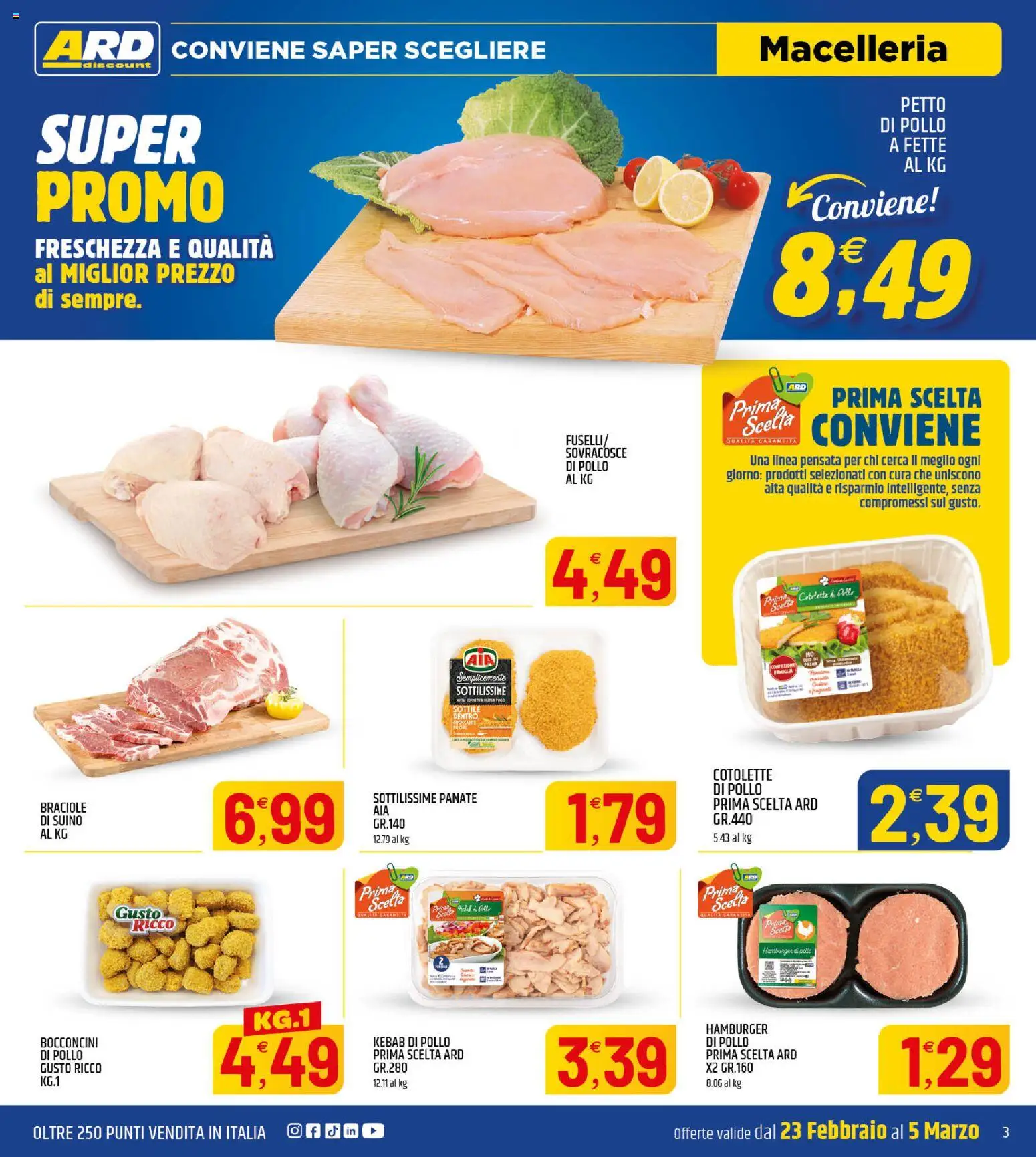 Volantino ARD Discount del 23.02.2026 | Pagina: 3 | Prodotti: Petto di Pollo, Pollo, Suino, Hamburger