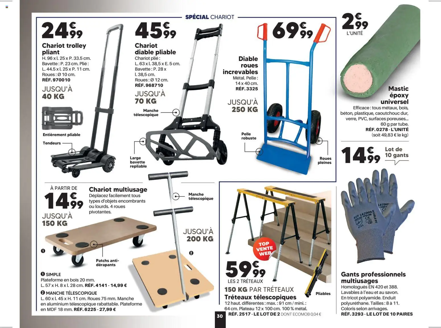 {H1} | Page: 30 | Produits: Diable pliable, Plateau, Bavette, Gants