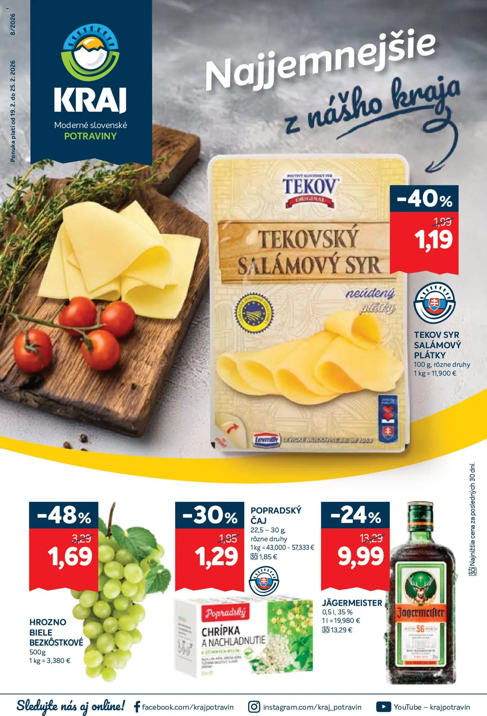 Nové Kraj akcie – leták je platný od 19.02.2026 | Strana: 1 | Produkty: Jägermeister, Syr, Hrozno