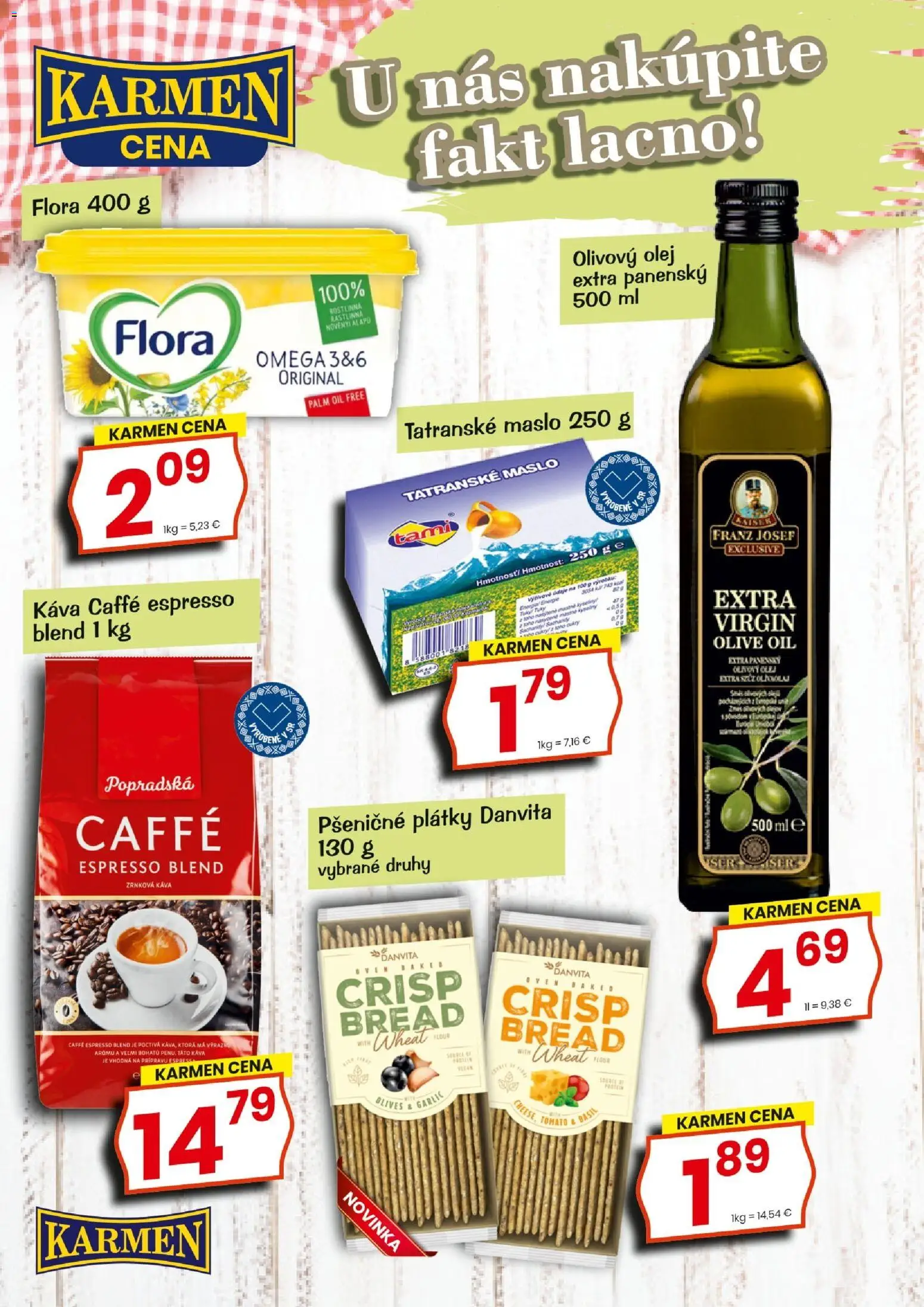 Nové KARMEN CBA akcie – leták je platný od 22.01.2026 | Strana: 2 | Produkty: Maslo, Káva, Flora, Zrnková káva