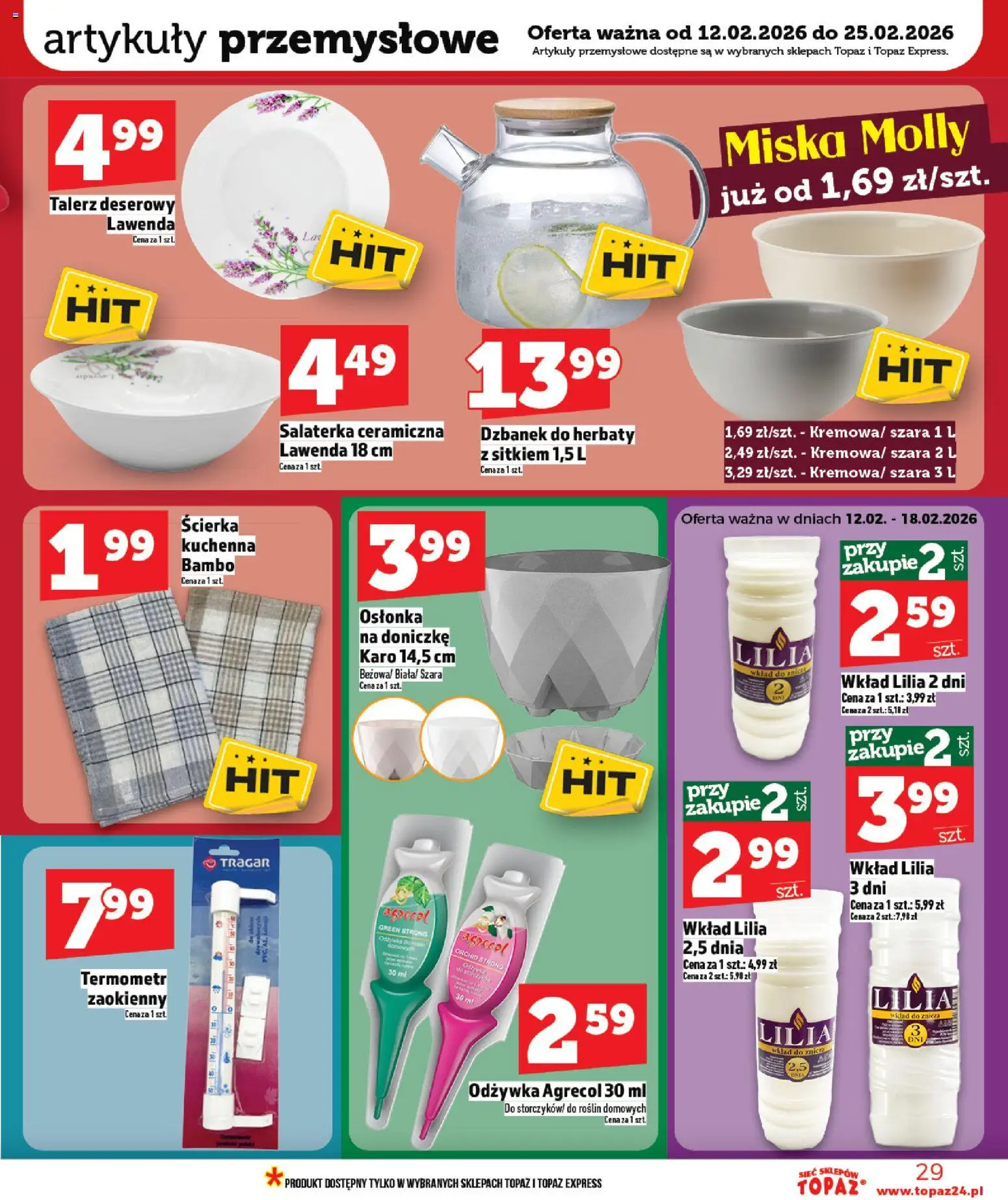 Topaz Gazetka - Ceny małe na stałe od 12.02.2026 | Strona: 29 | Produkty: Dzbanek, Termometr, Artykuły przemysłowe, Odżywka