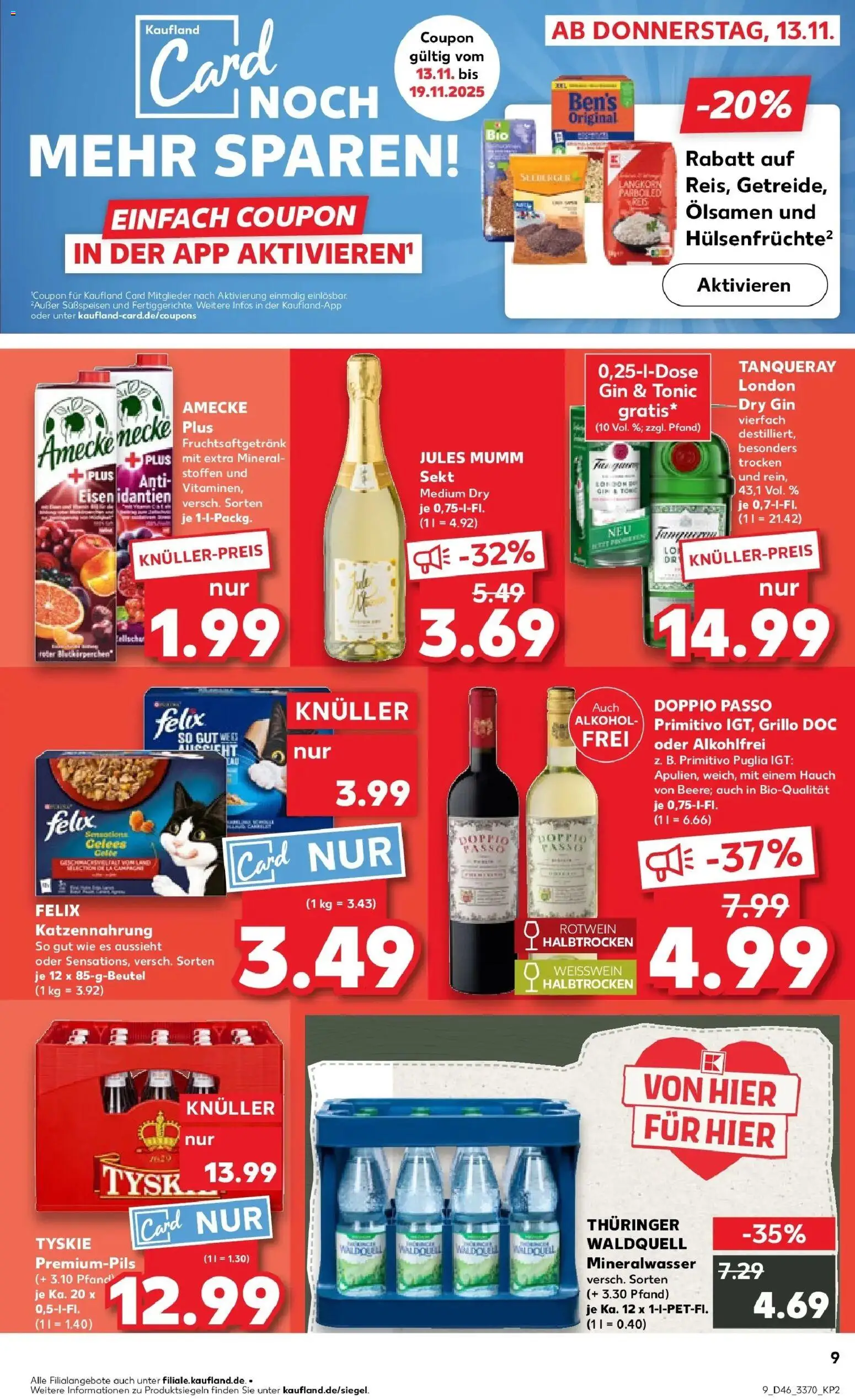 Kaufland prospekt Arnstadt	 – gültig ab 13.11.2025 | Seite: 9 | Produkte: Doppio passo primitivo, Doppio Passo, Reis, Gin