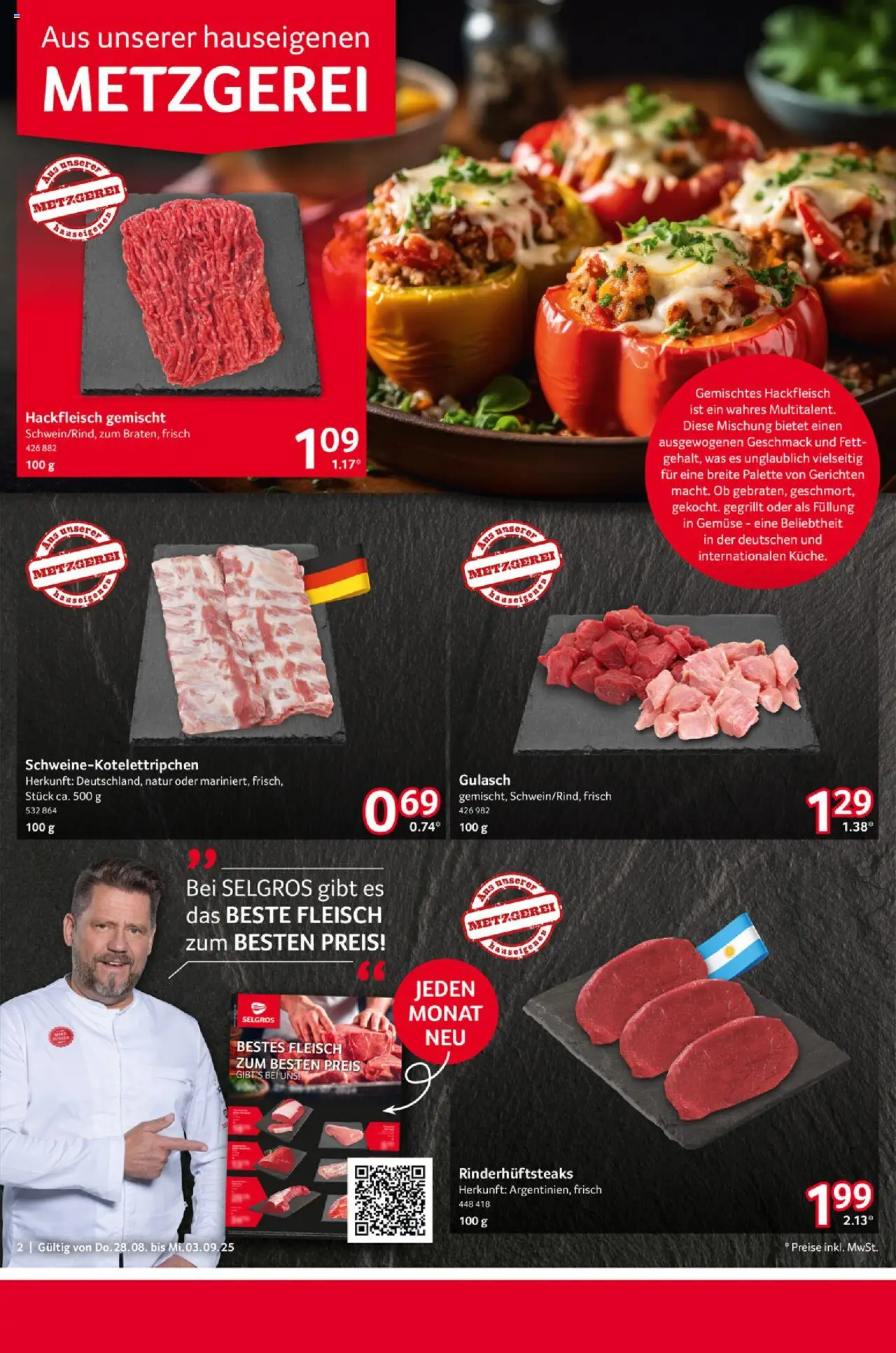 Selgros Prospekt 	 - gültig ab dem 28.08.2025 | Seite: 2 | Produkte: Gemüse, Gulasch, Fleisch, Hackfleisch