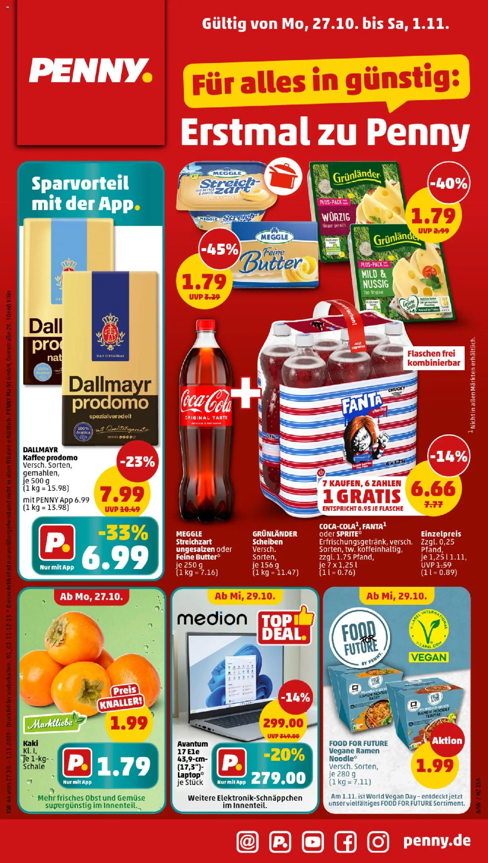 Penny Prospekt 	 – gültig ab 27.10.2025 | Seite: 1 | Produkte: Butter, Kaffee, Obst, Laptop