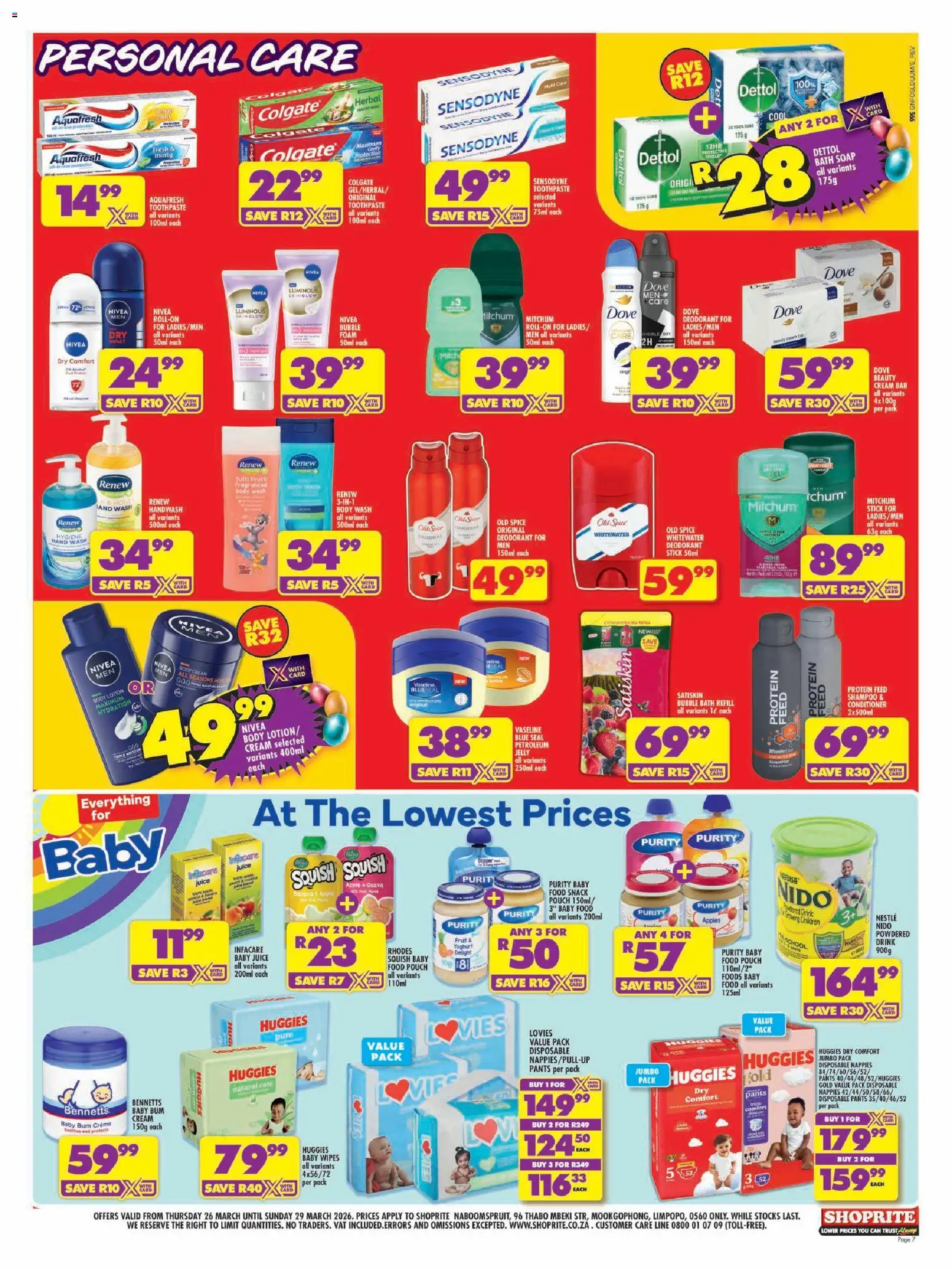 New Shoprite catalogue – valid from 26.03.2026 | Page: 7 | Products: Bath, Deodorant, Baby food, Petroleum jelly