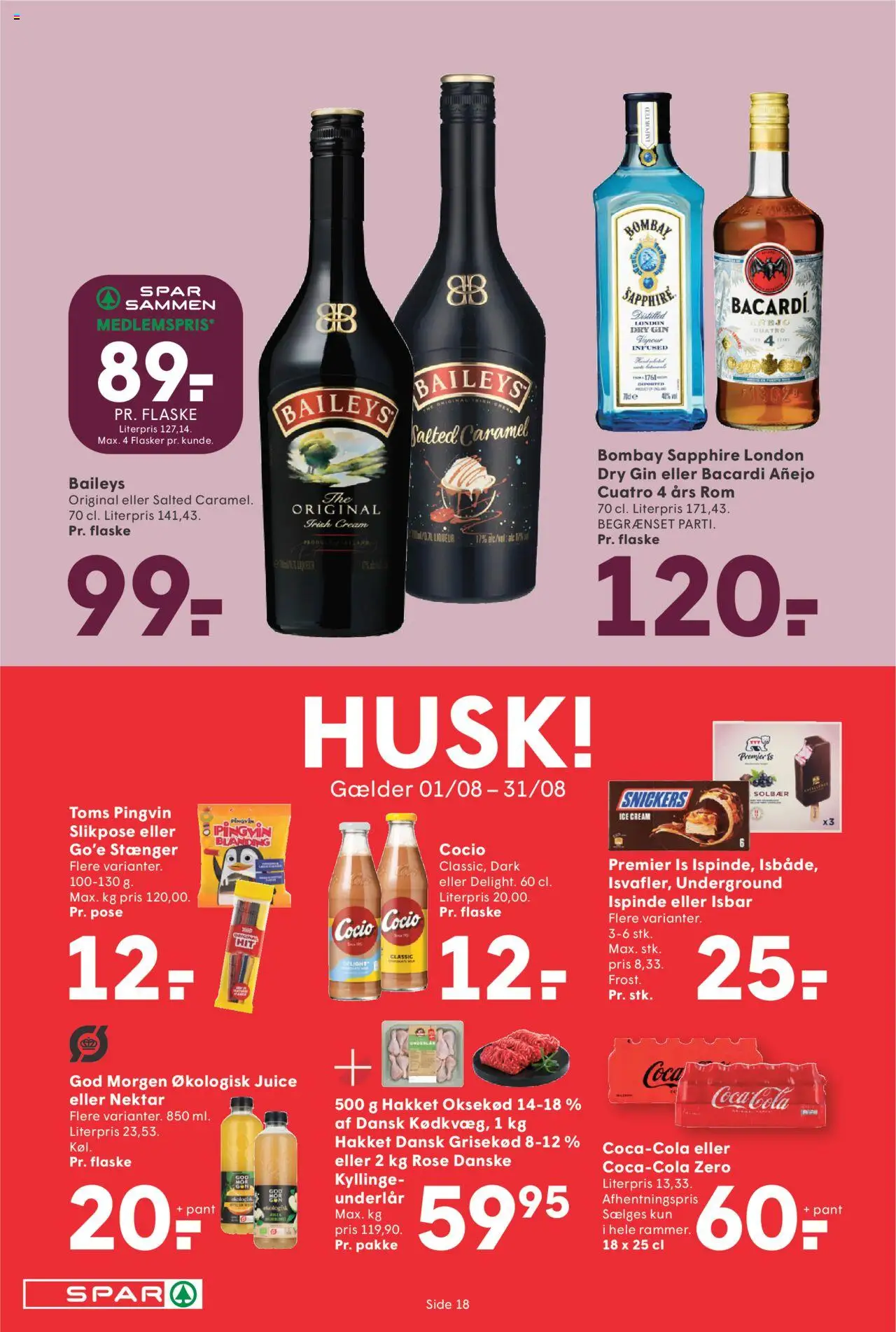 Spar Tilbudsavis gyldig fra 08.08.2025 | Side: 18 | Produkter: Amendoins, Juice, Is, Solbær