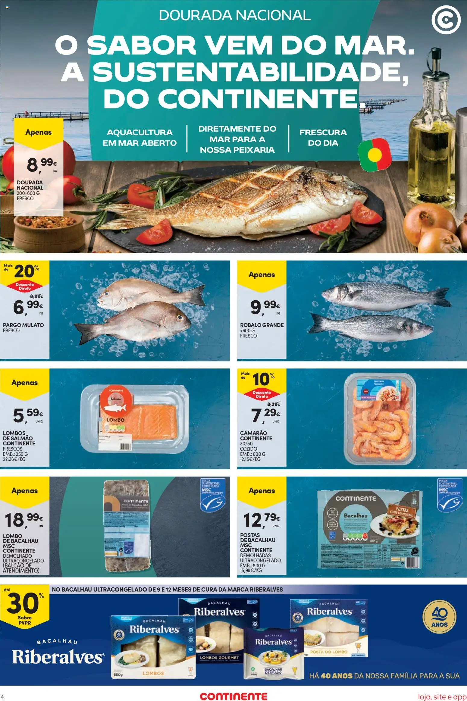 Continente Semanal Continente Bom Dia │ válido de 06.01.2026 | Página: 4 | Produtos: Dourada, Bacalhau, Camarão, Lombo
