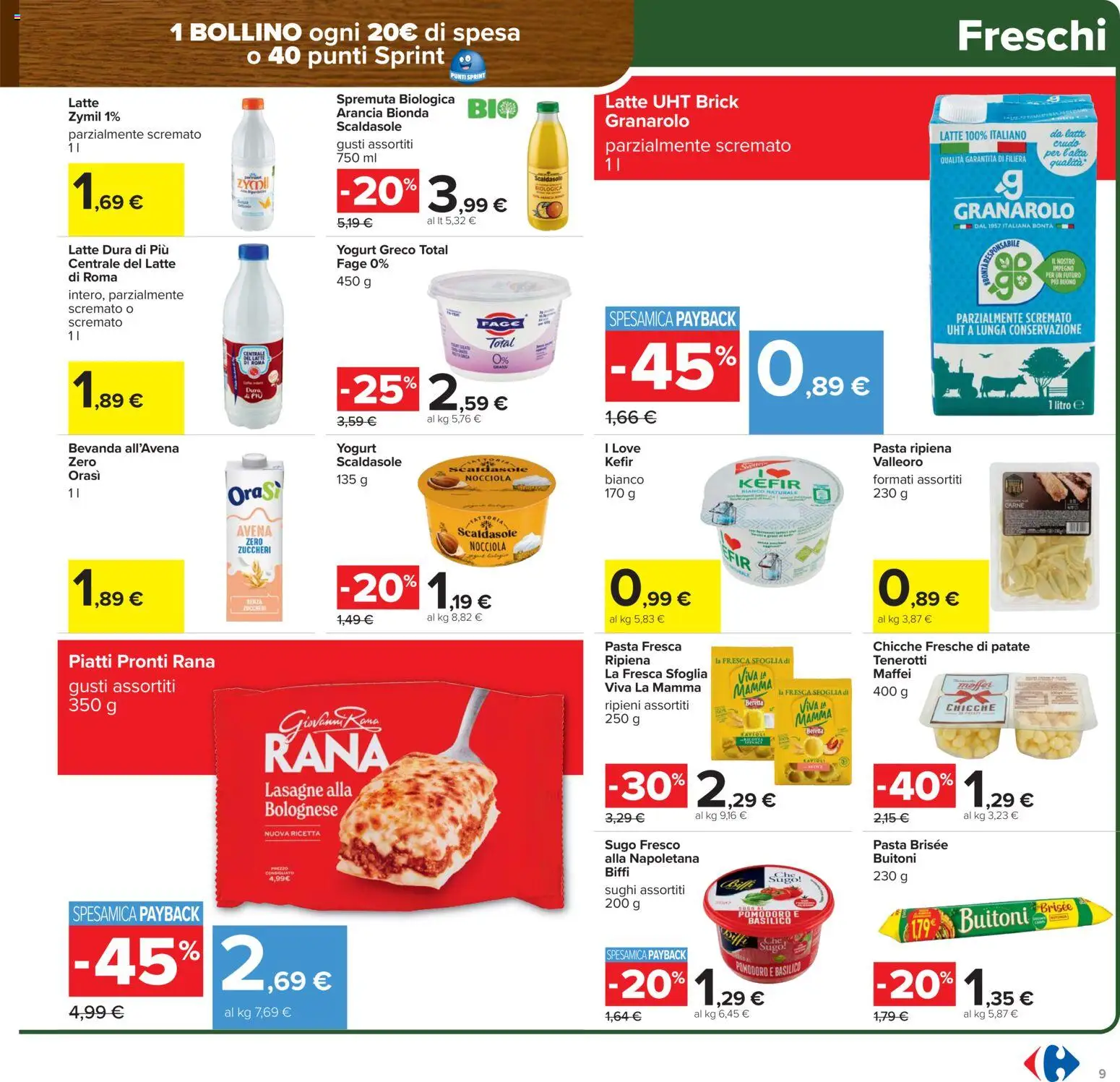 Volantino Carrefour del 27.01.2026 | Pagina: 9 | Prodotti: Yogurt greco, Pomodoro, Pasta, Basilico