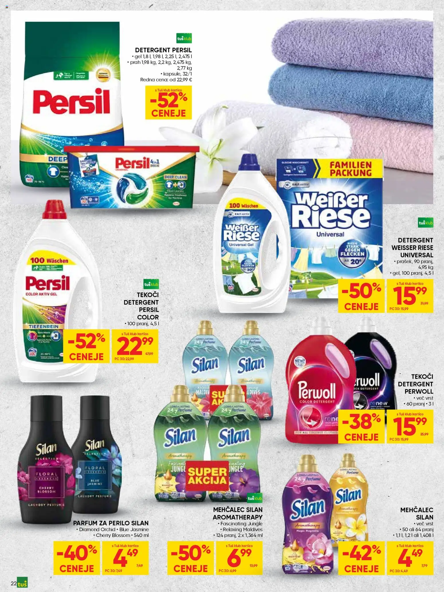 Novi Tuš katalog ponudbe – veljaven od 04.03.2026 | Stran: 22 | Izdelki: Mehčalec, Parfum, Detergent