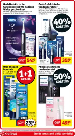 Oral-B elektrische tandenborstel i03 Radiant White geschenkset, Bevat een elektrische tandenborstel en Oral-B tandpasta PRO 3D White Clinical 2 x 75 ml. - Voorbeeld van een folder van Kruidvat, geldig van 06.10.2025 | Pagina: 32 | Producten: Tandenborstel, Gum, Kan, Elektrische tandenborstel