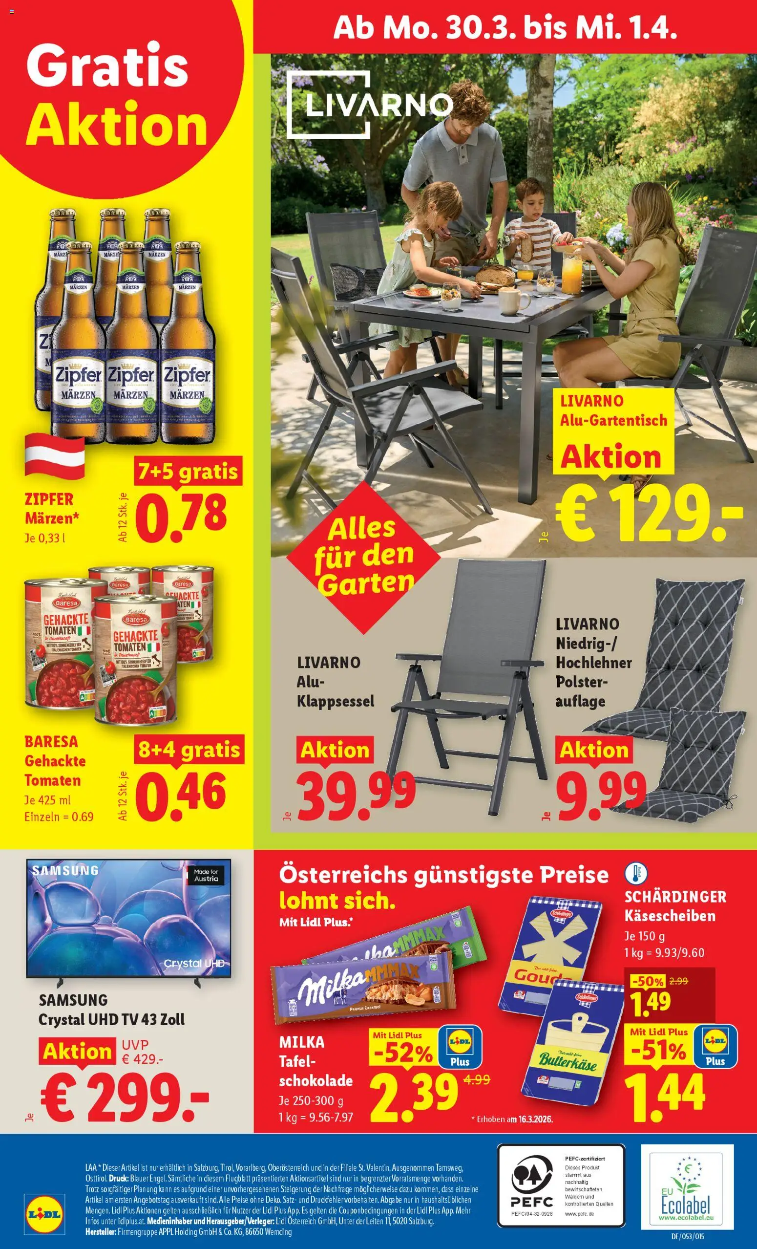 Lidl Flugblatt - Altenmarkt im Pongau, St. Johann im Pongau, Zell am See gültig ab 26.03.2026 | Seite: 29 | Produkte: TV, Samsung, Schokolade, Tomaten