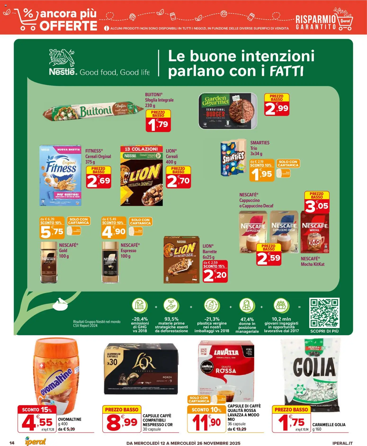 Volantino Iperal del 12.11.2025 | Pagina: 14 | Prodotti: Cioccolato, Caramelle, Cereali, Lavazza