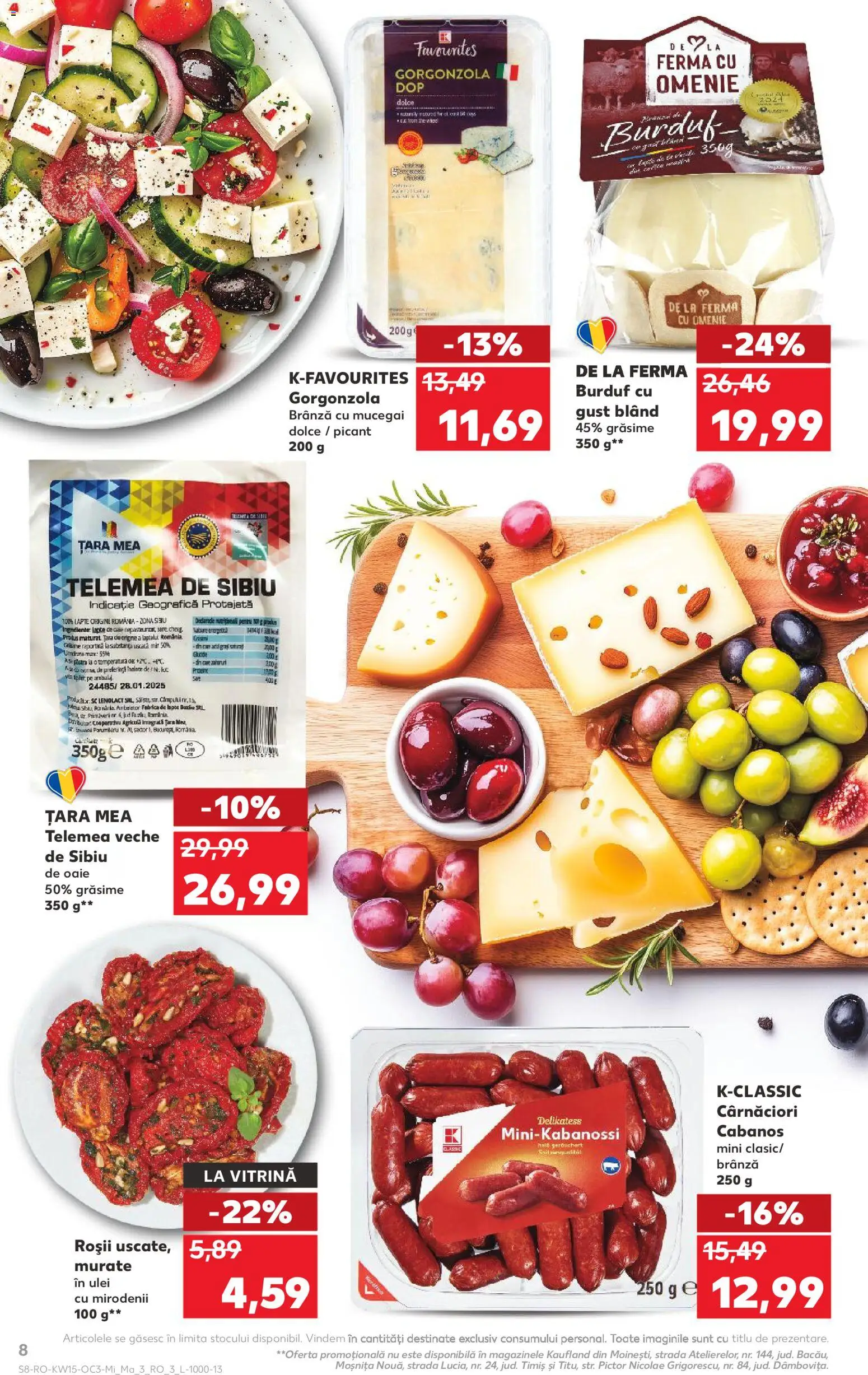 Noul catalog Kaufland – valabil de la 08.04.2026 | Pagină: 8 | Produse: Brânză, Brânză cu mucegai, Roșii, Sare