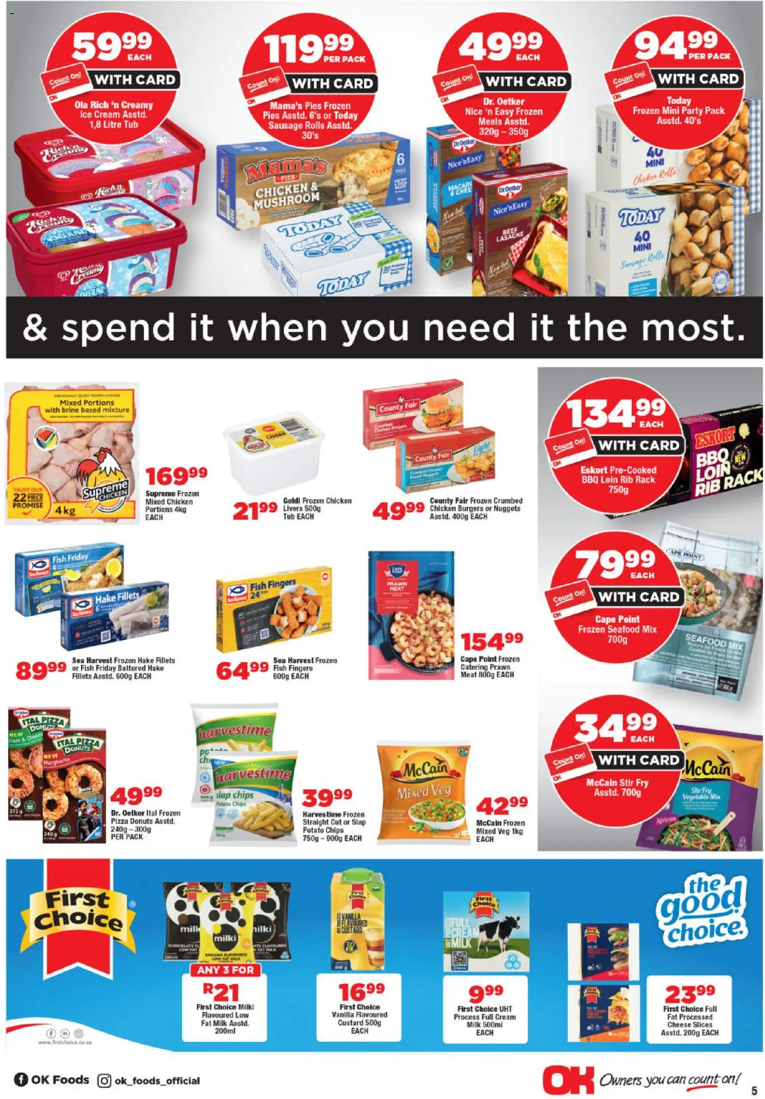 New OK Foods catalogue – valid from 25.11.2025 | Page: 5 | Products: Milk, Cheese, Fish, Chips