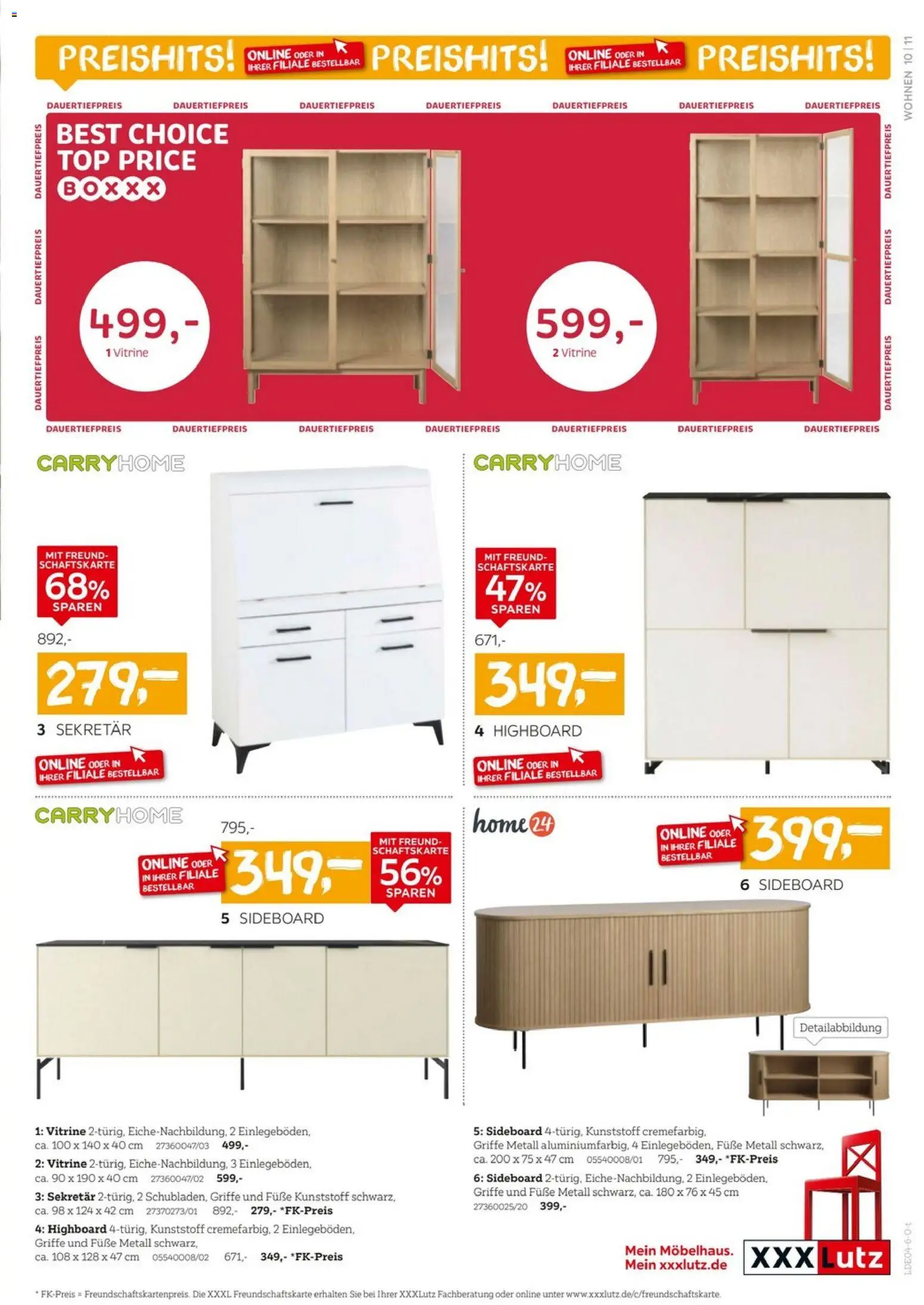 XXXLutz Wohnen Preishits – gültig ab 04.04.2026 | Seite: 11 | Produkte: Sideboard, HIghboard, Vitrine, Box