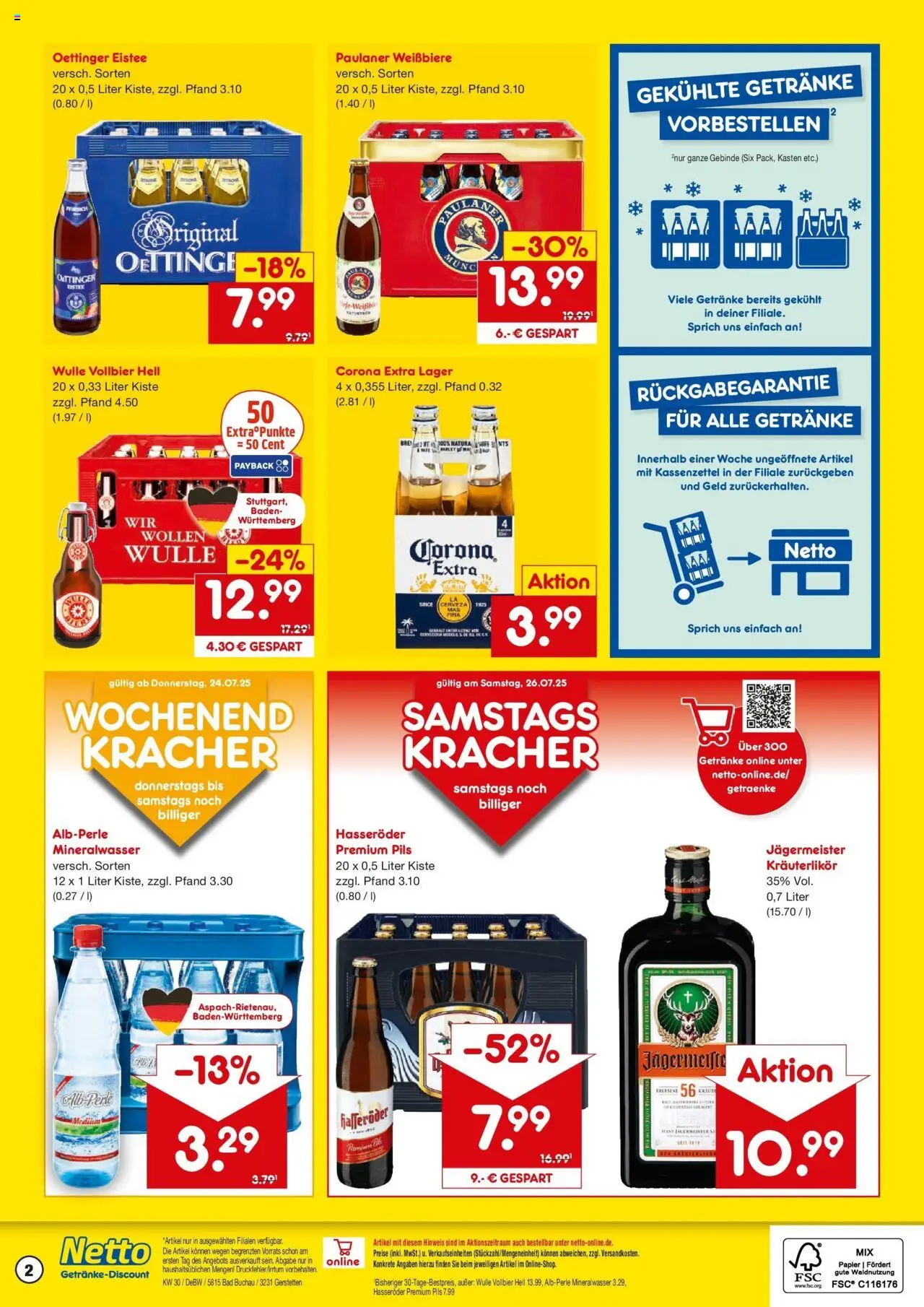 Netto Marken-Discount prospekt Gerstetten	 - gültig ab dem 21.07.2025 | Seite: 2 | Produkte: Oettinger, Mineralwasser, Jägermeister, Hasseröder