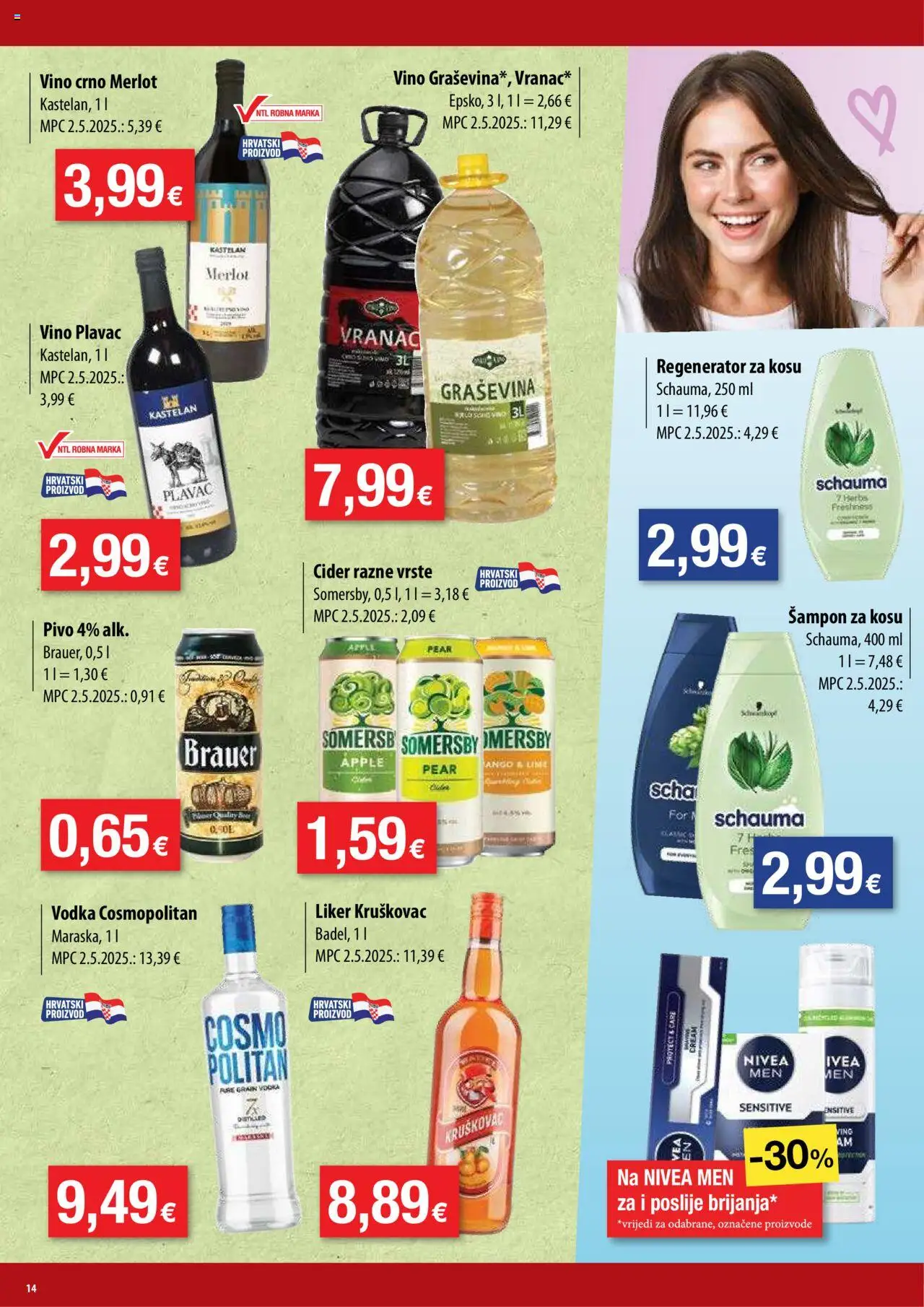 NTL katalog | vrijedi od 20.08.2025 | Stranica: 14 | Proizvodi: Šampon, Regenerator, Nivea, Vodka