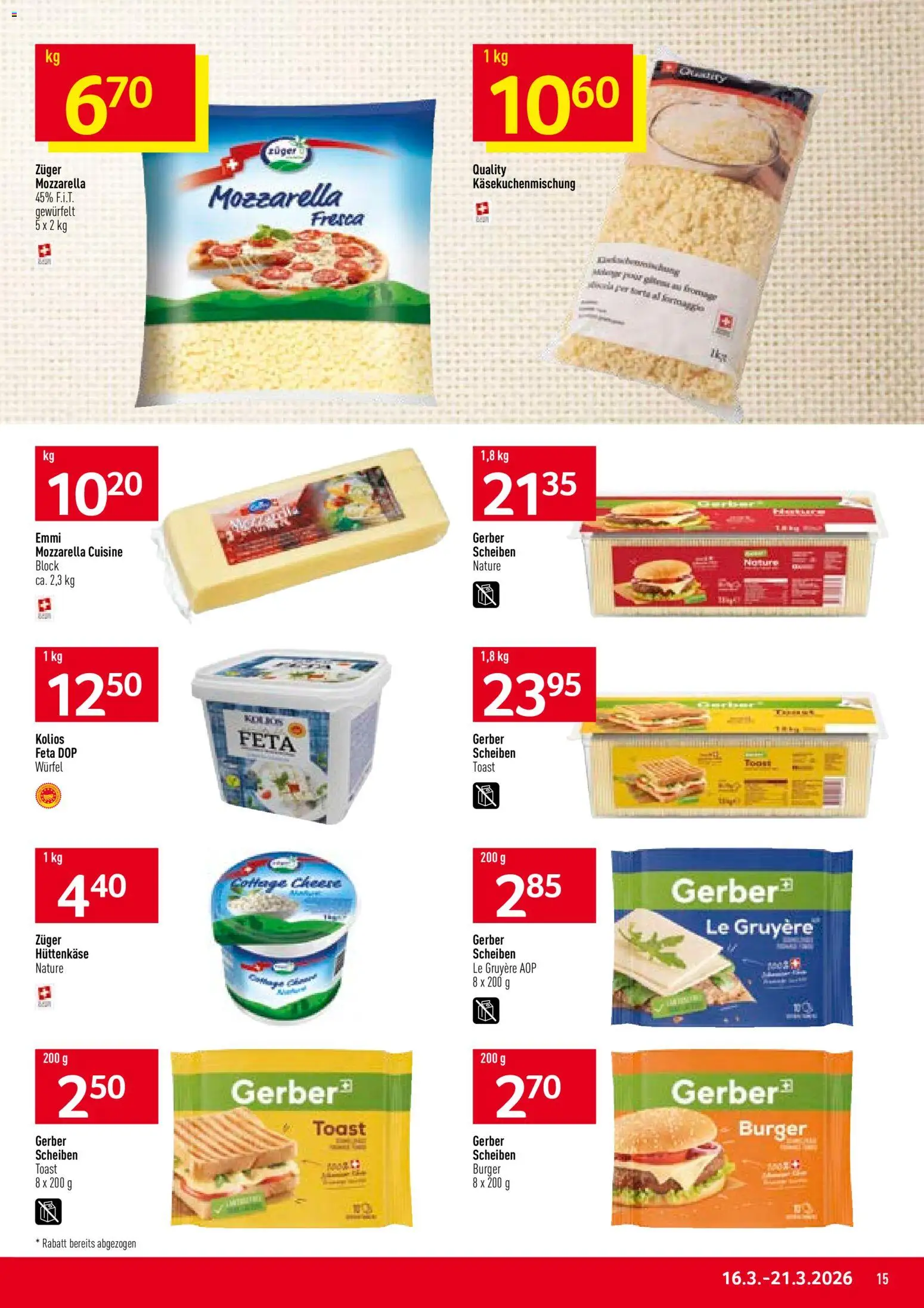 Prodega aktionen – gültig ab 16.03.2026 | Seite: 15 | Produkte: Feta, Burger, Hüttenkäse