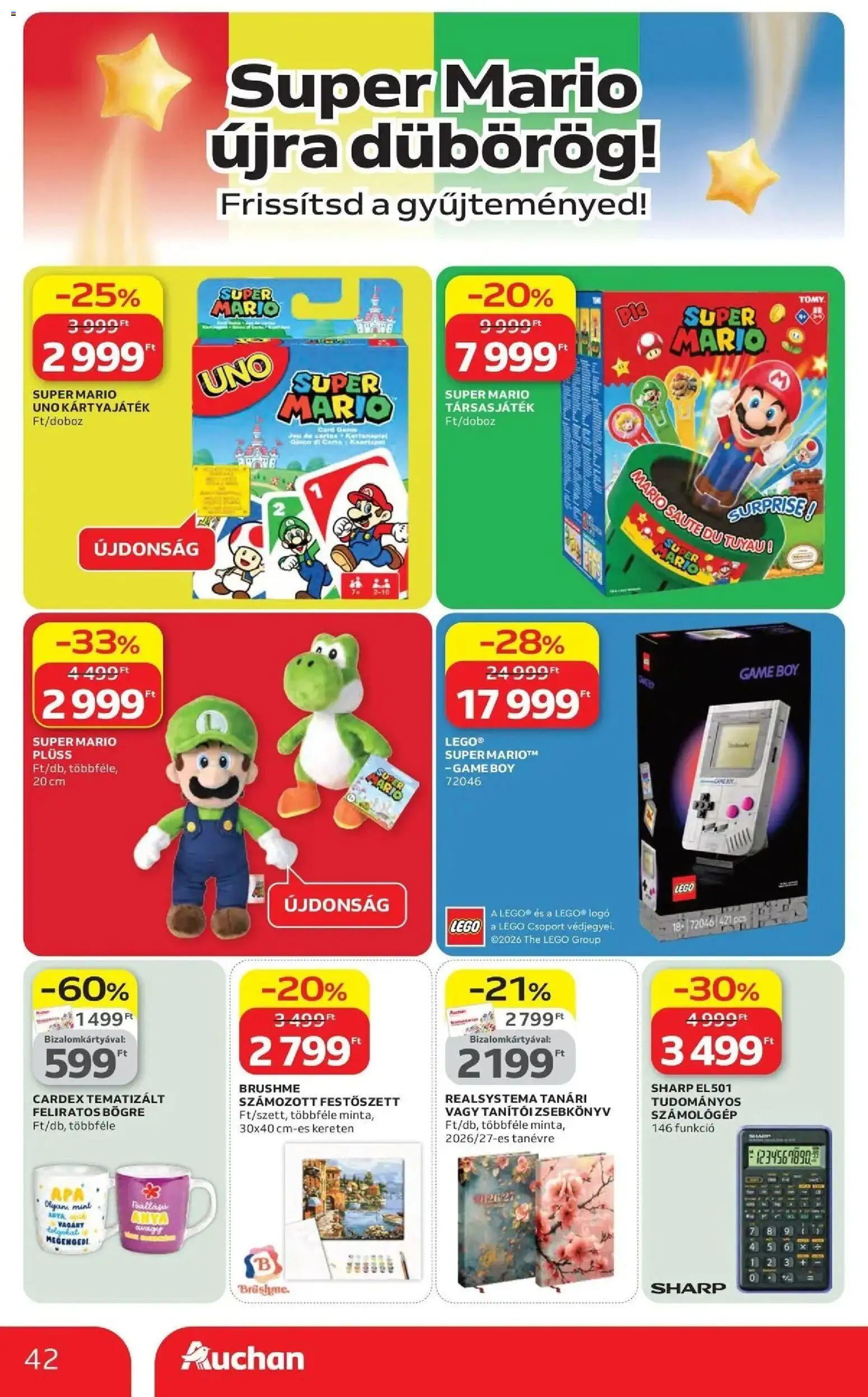 Auchan akciós ujság - amely érvényes a következő dátumtól: 16.04.2026 | Oldal: 42 | Termékek: Számológép, Bögre, Plüss, Társasjáték