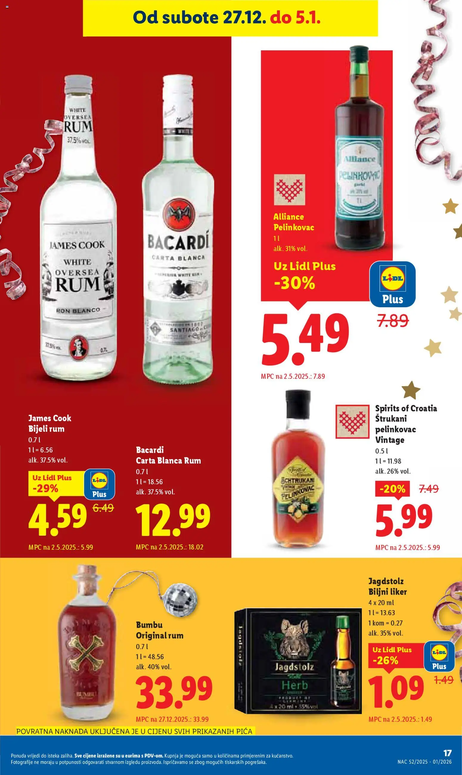 Lidl katalog | vrijedi od 27.12.2025 | Stranica: 17 | Proizvodi: Pelinkovac, Pica, Liker, Rum