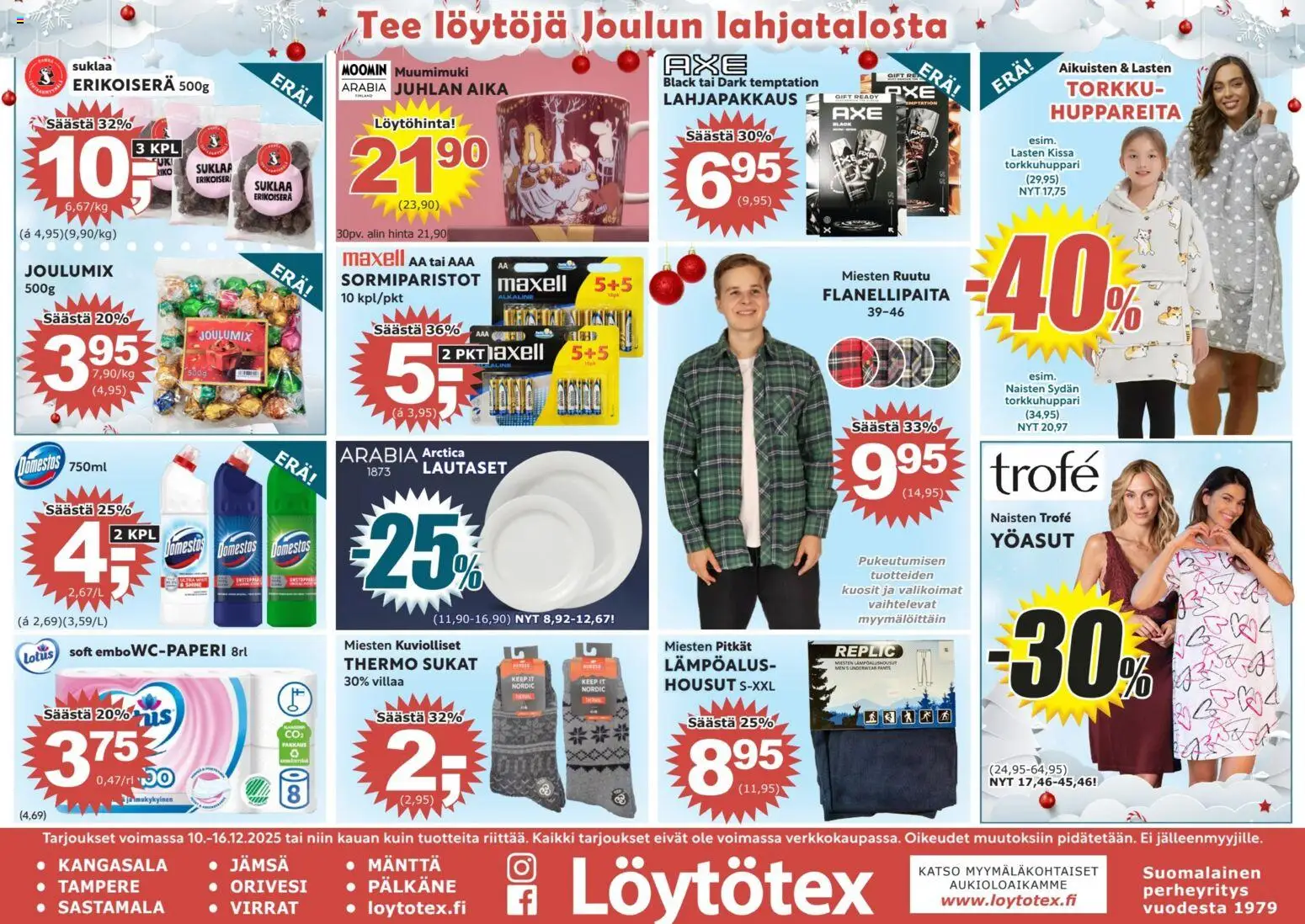 Löytötex tarjoukset – voimassa 10.12.2025 alkaen | Sivu: 1 | Tuotteet: Housut, Sukat, Suklaa, Tee