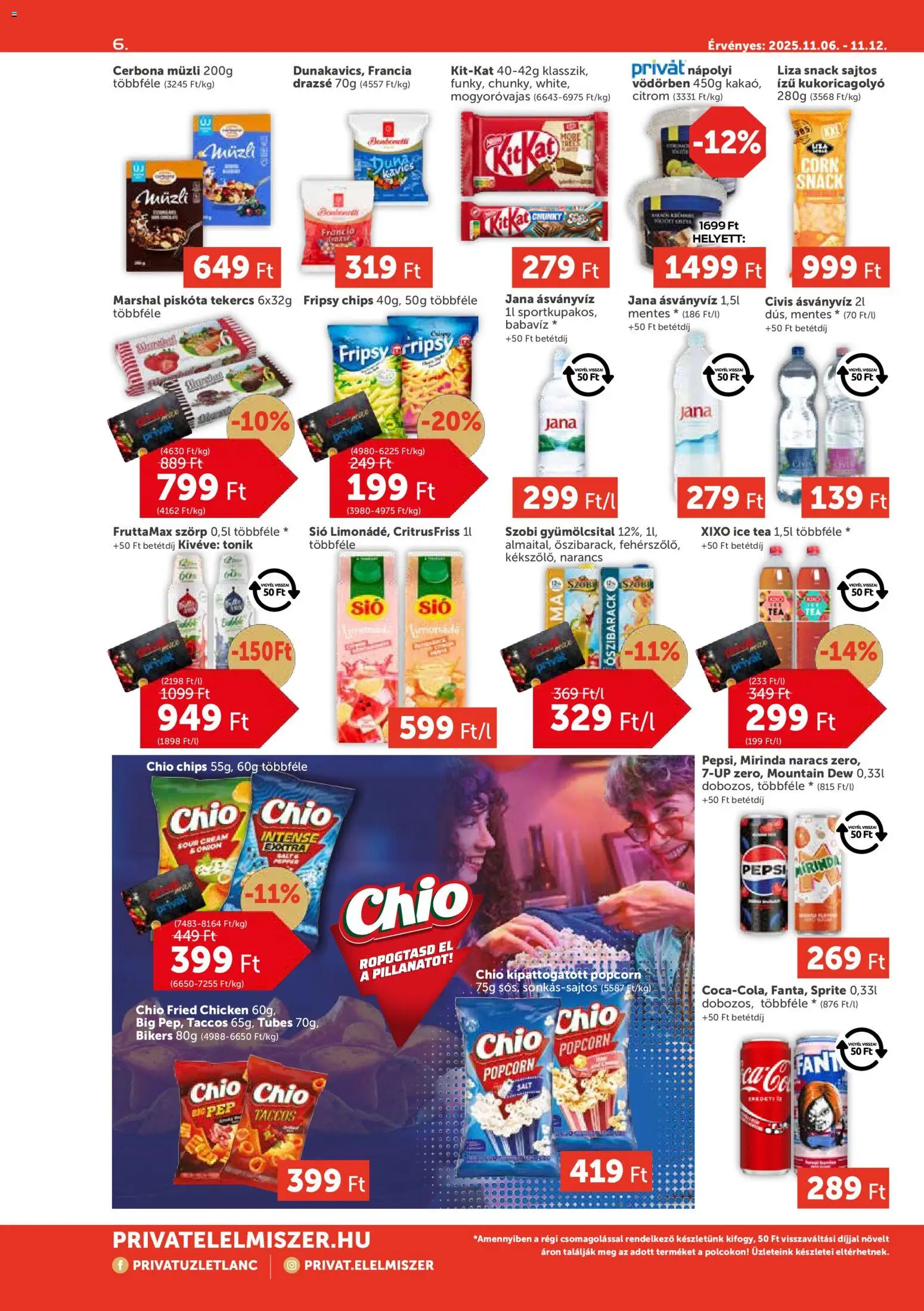 PRIVÁT akciós ujság - amely érvényes a következő dátumtól: 06.11.2025 | Oldal: 6 | Termékek: Piskóta, Ice tea, Narancs, Tea