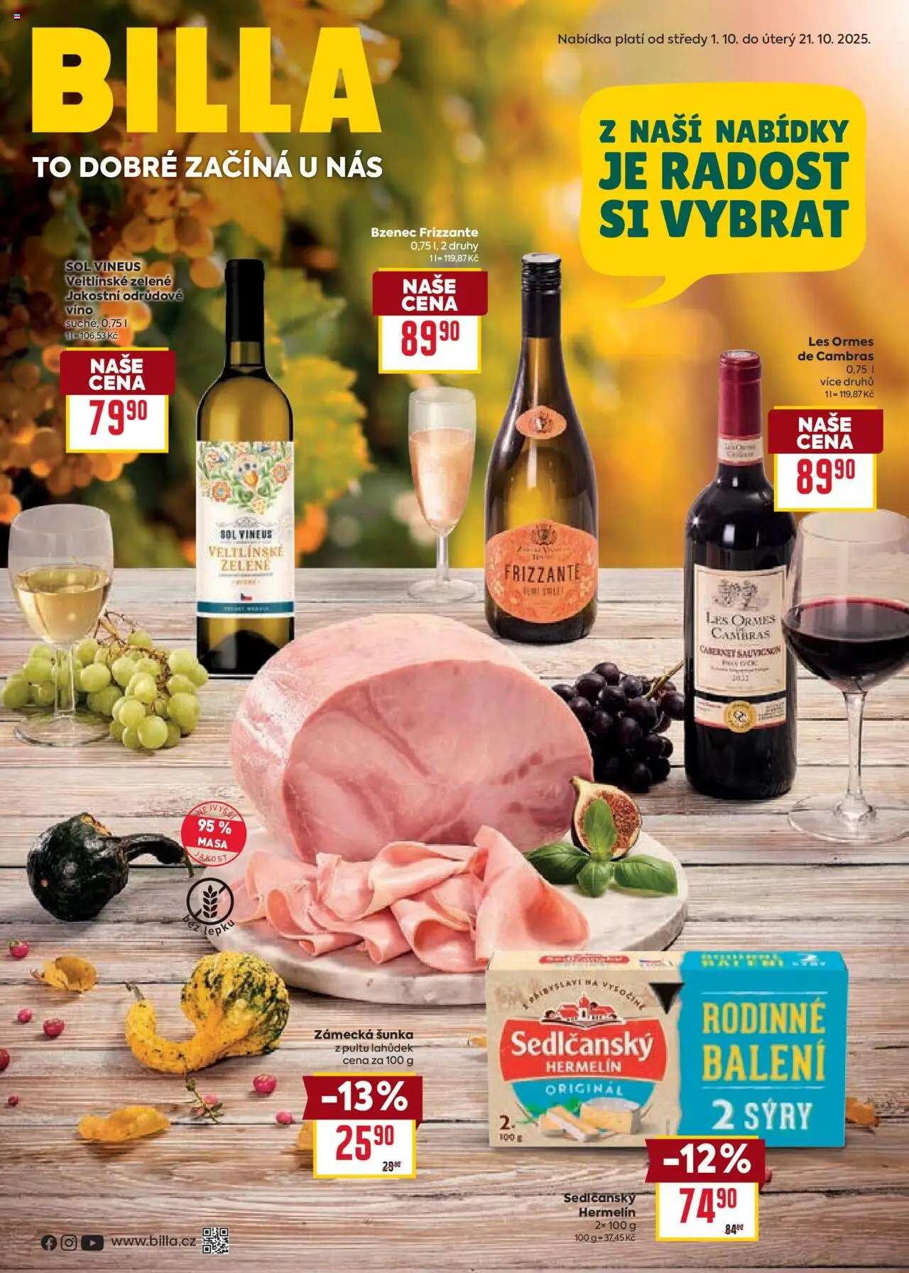 Billa katalog - Podzimní nápoje 2 od 01.10.2025 | Strana: 1 | Produkty: Šunka, Víno, Frizzante, Hermelín