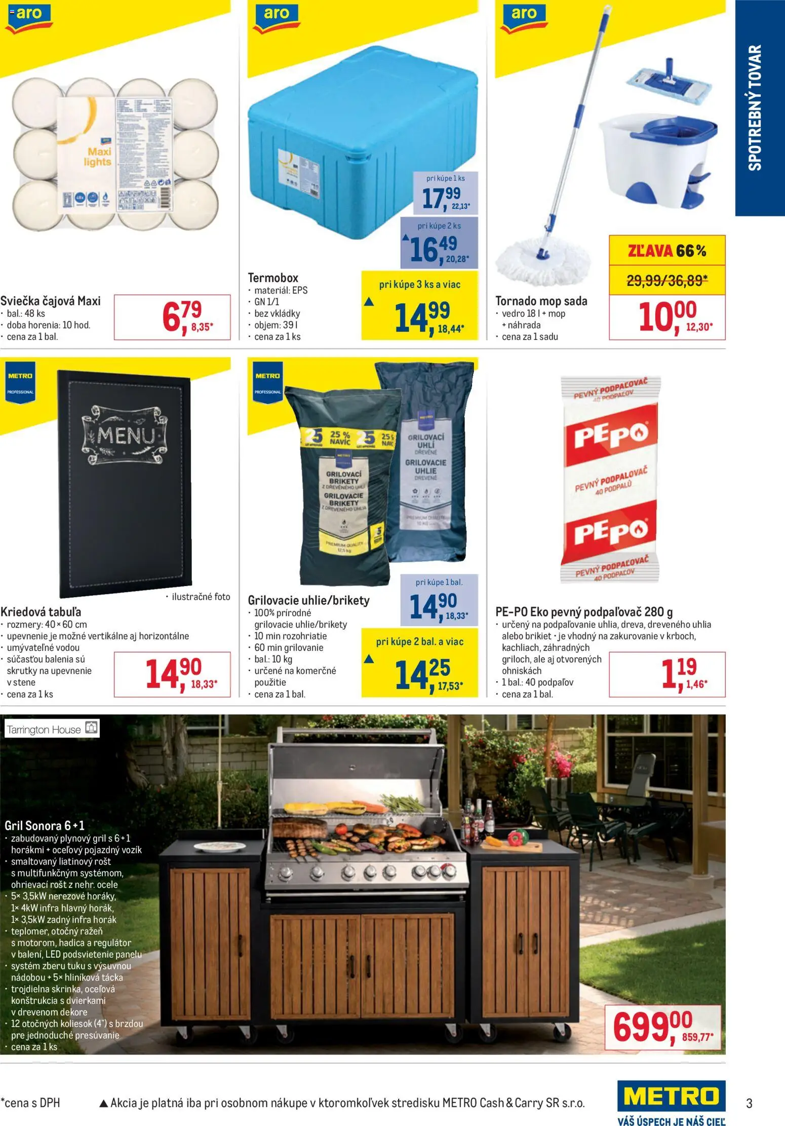 Nové Metro akcie – leták je platný od 22.04.2026 | Strana: 3 | Produkty: Gril, Mop, Led, Brikety