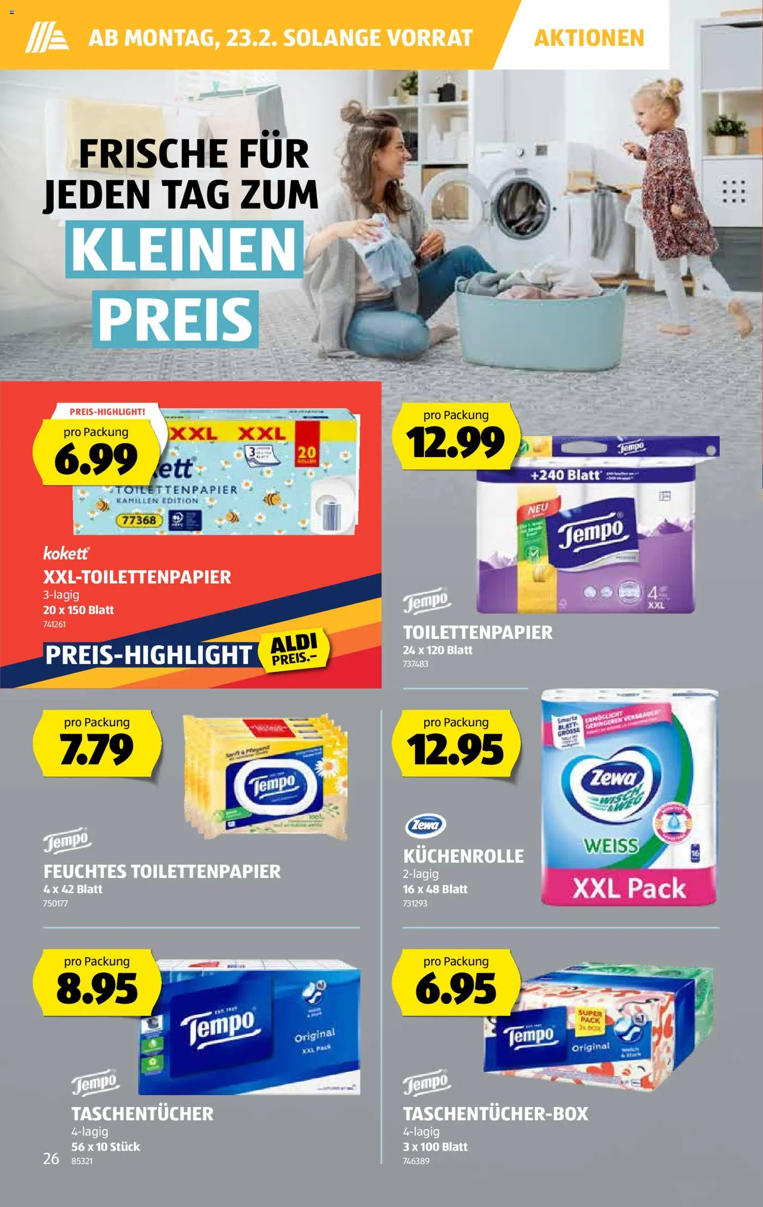 Aldi Aktionen – gültig ab 19.02.2026 | Seite: 27 | Produkte: Küchenrolle, Feuchtes Toilettenpapier, Toilettenpapier