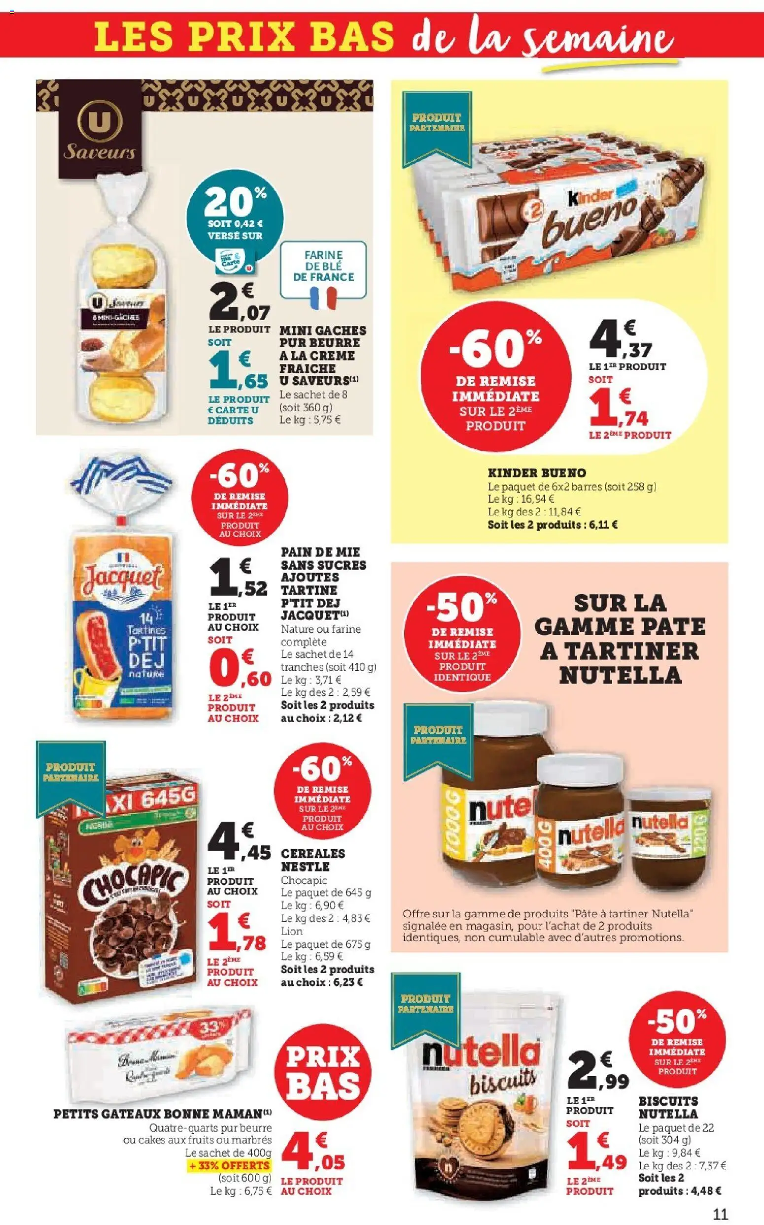 {H1} | Page: 11 | Produits: Kinder Bueno, Beurre, Pain, Biscuits