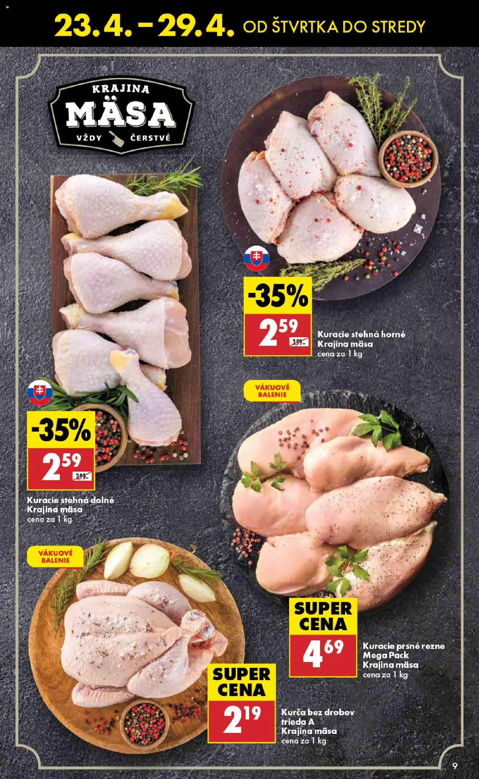 Nové Biedronka akcie – leták je platný od 23.04.2026 | Strana: 9 | Produkty: Kuracie stehná, Kurča